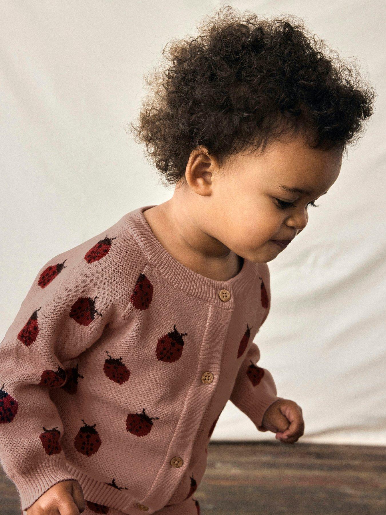Image 2 of 5 of Lil Atelier Baby Girls Ladybird Knitted Cardigan - Misty Rose