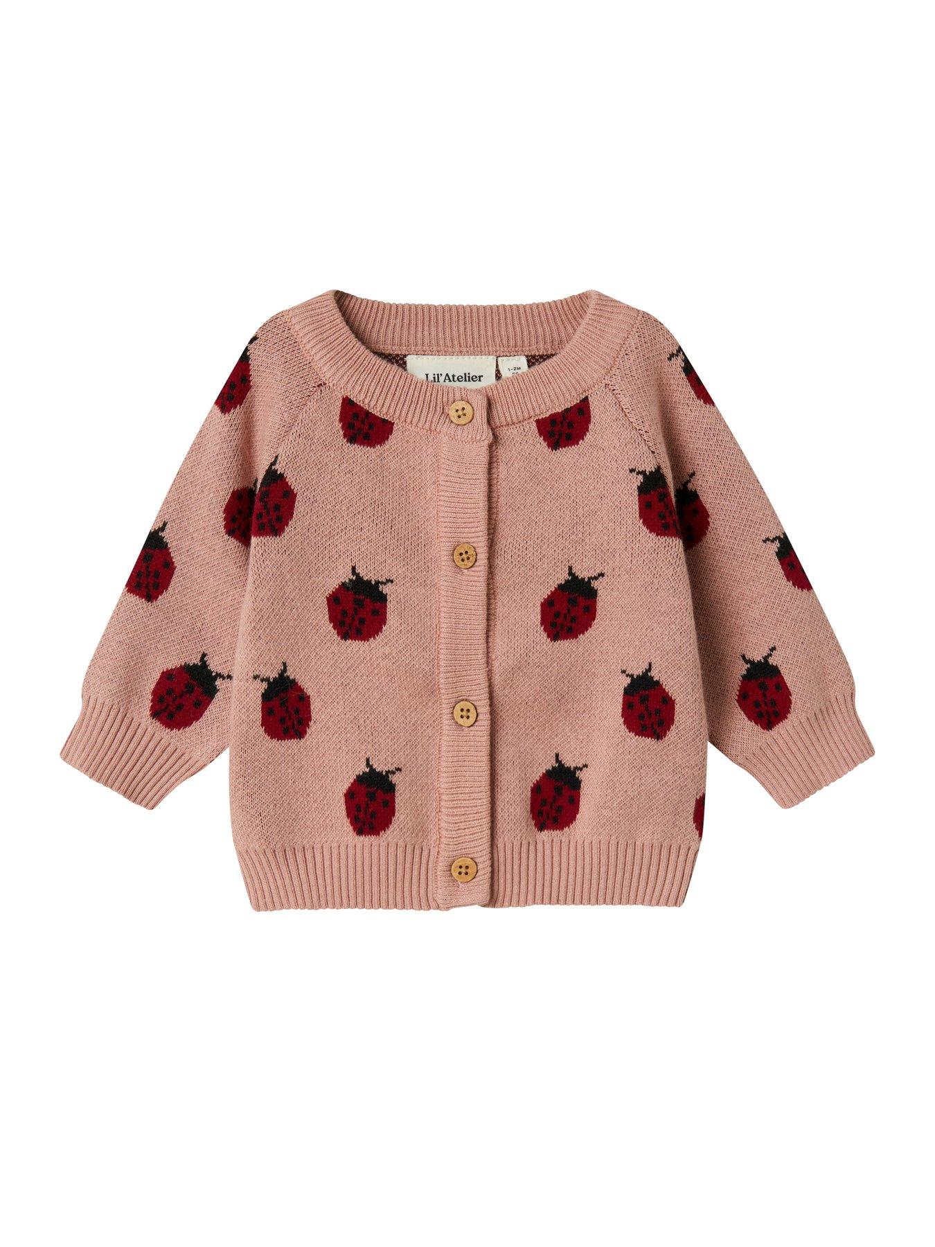 Image 4 of 5 of Lil Atelier Baby Girls Ladybird Knitted Cardigan - Misty Rose