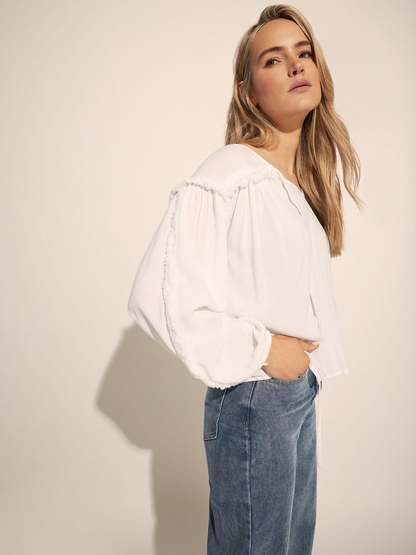 undefined Tall Raw Edge Tie Neck Blouse