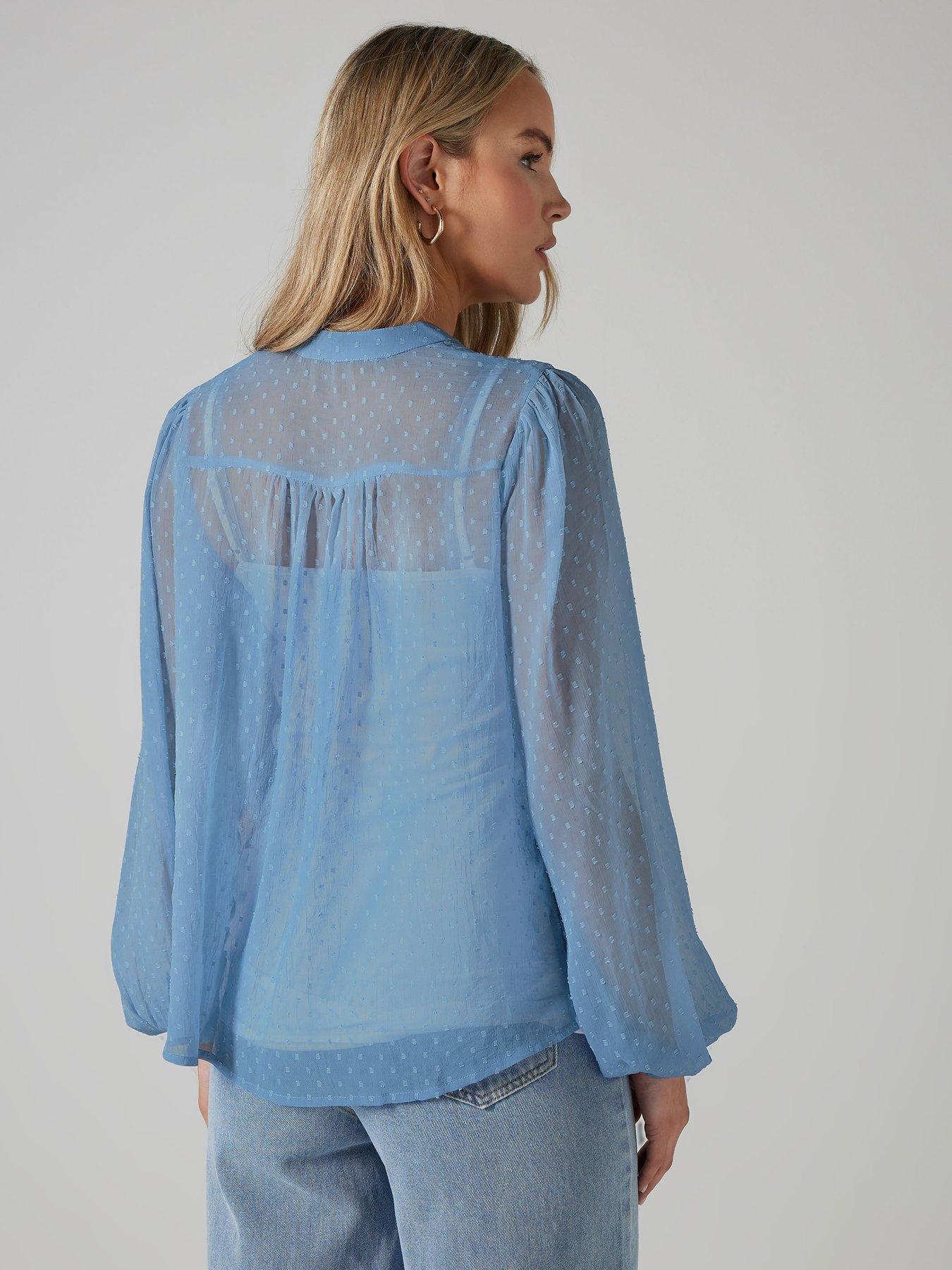  image of long-tall-sally-dobby-frill-blouse-blue
