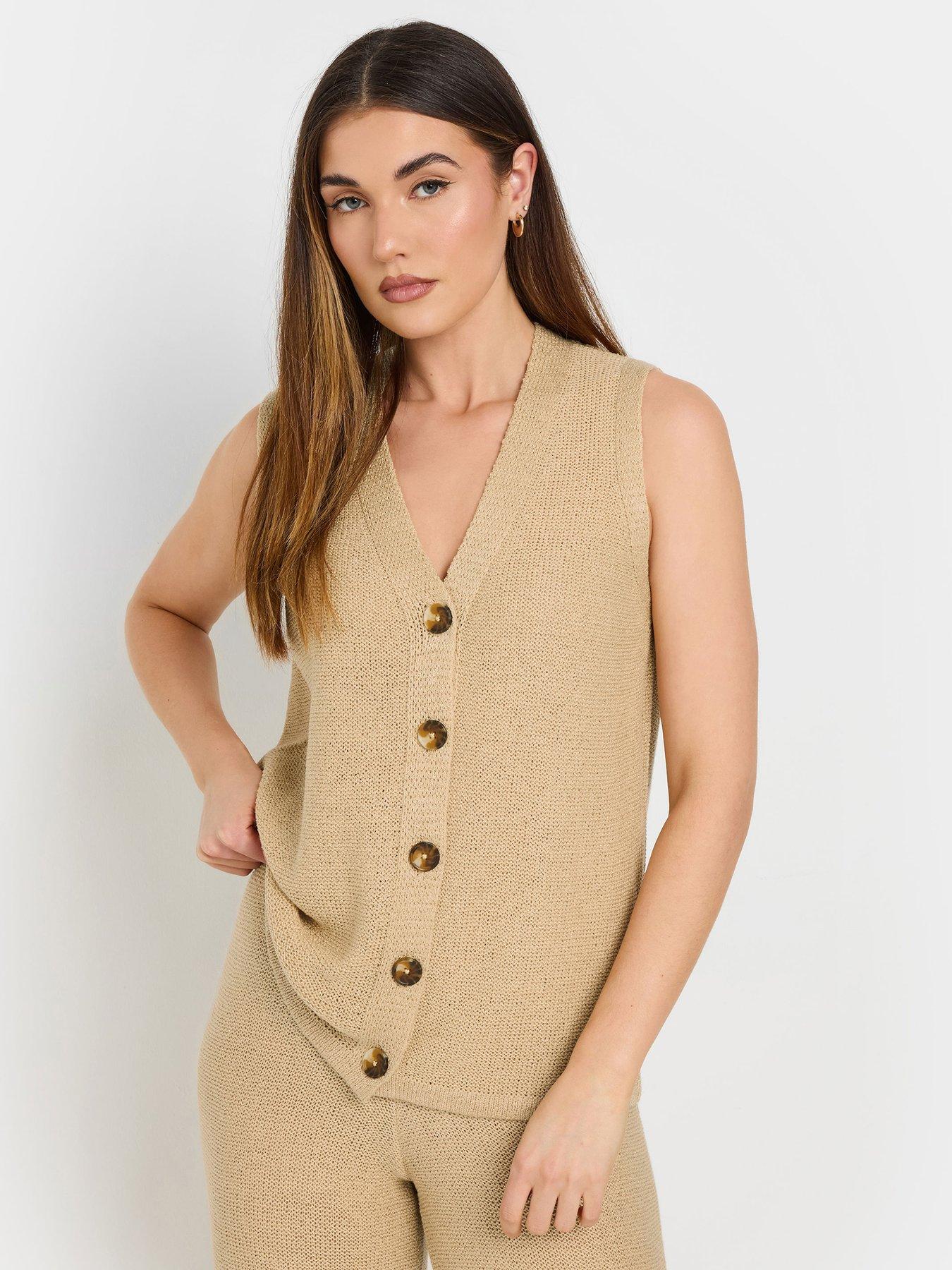 undefined Tall Button Through Waistcoat - Natural