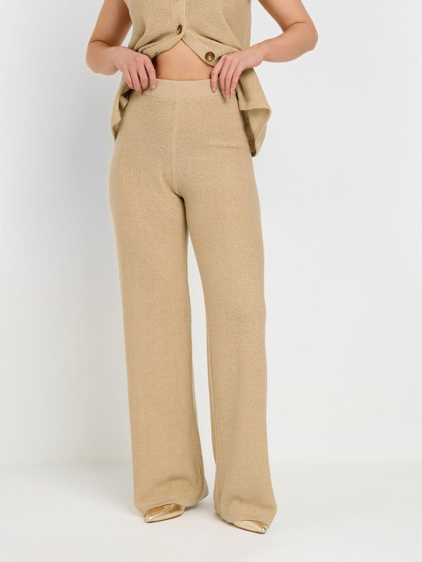 undefined Tall Natural Knitted Wide Leg Trouser