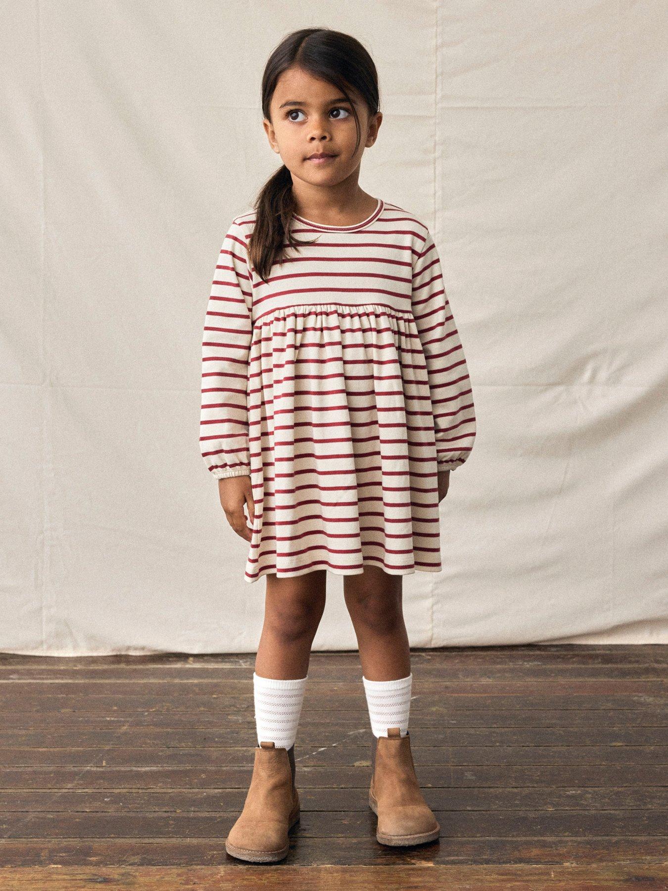undefined Mini Girls Striped Long Sleeve Jersey Dress - Red