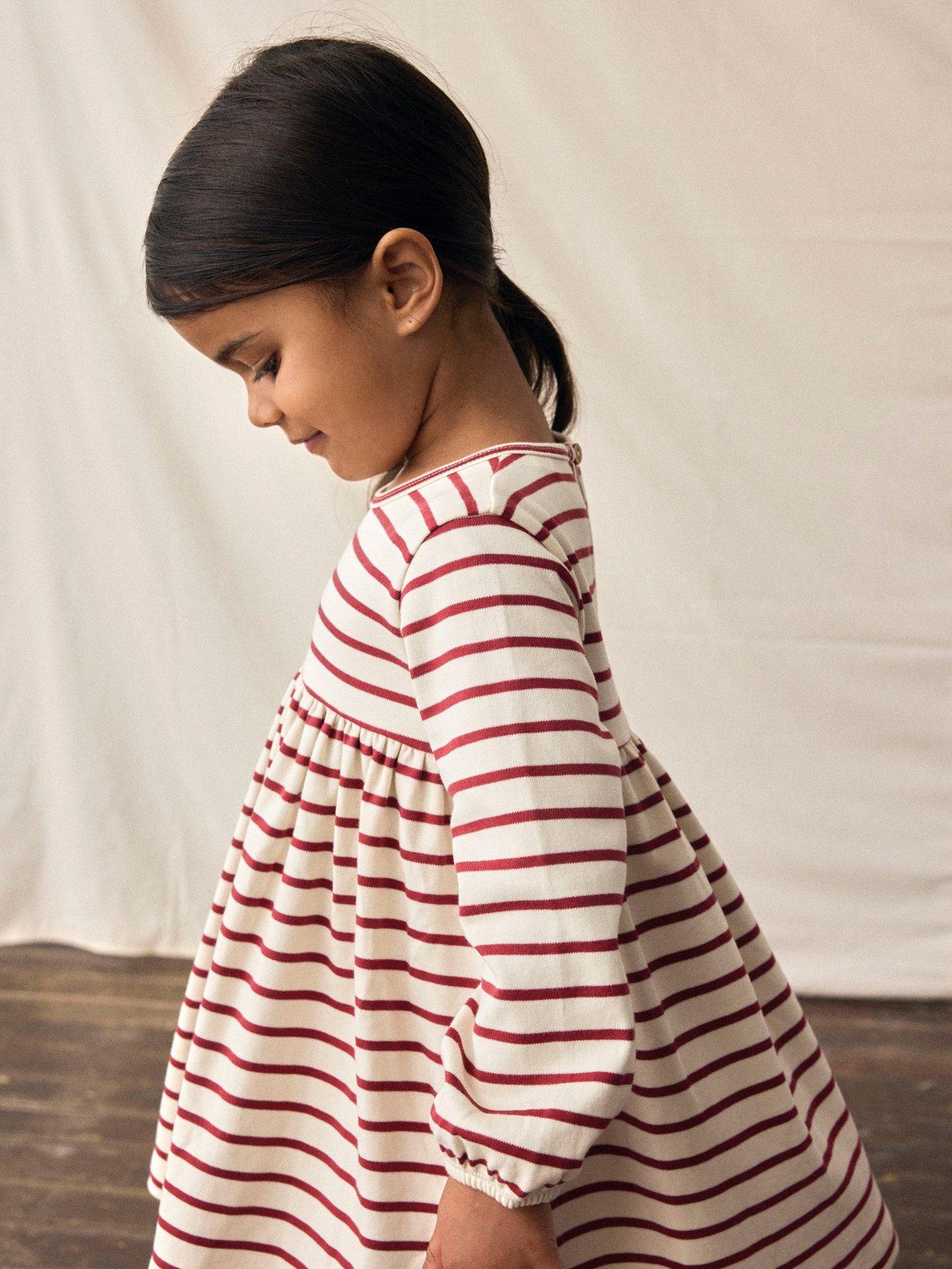 Image 2 of 5 of Lil Atelier Mini Girls Striped Long Sleeve Jersey Dress - Red