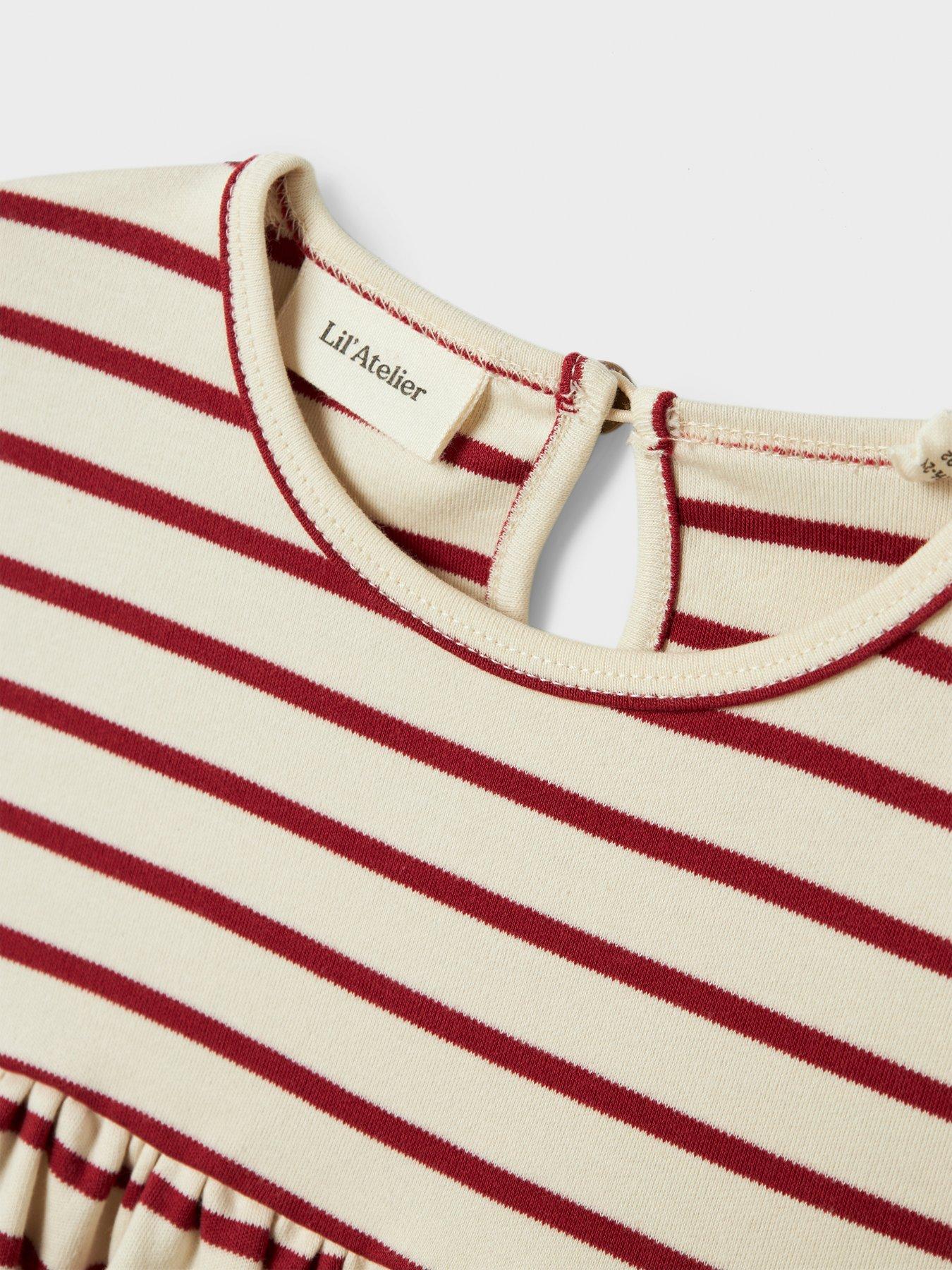 Image 3 of 5 of Lil Atelier Mini Girls Striped Long Sleeve Jersey Dress - Red