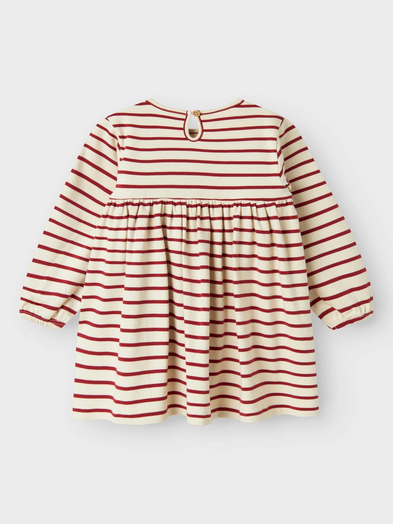 Image 5 of 5 of Lil Atelier Mini Girls Striped Long Sleeve Jersey Dress - Red
