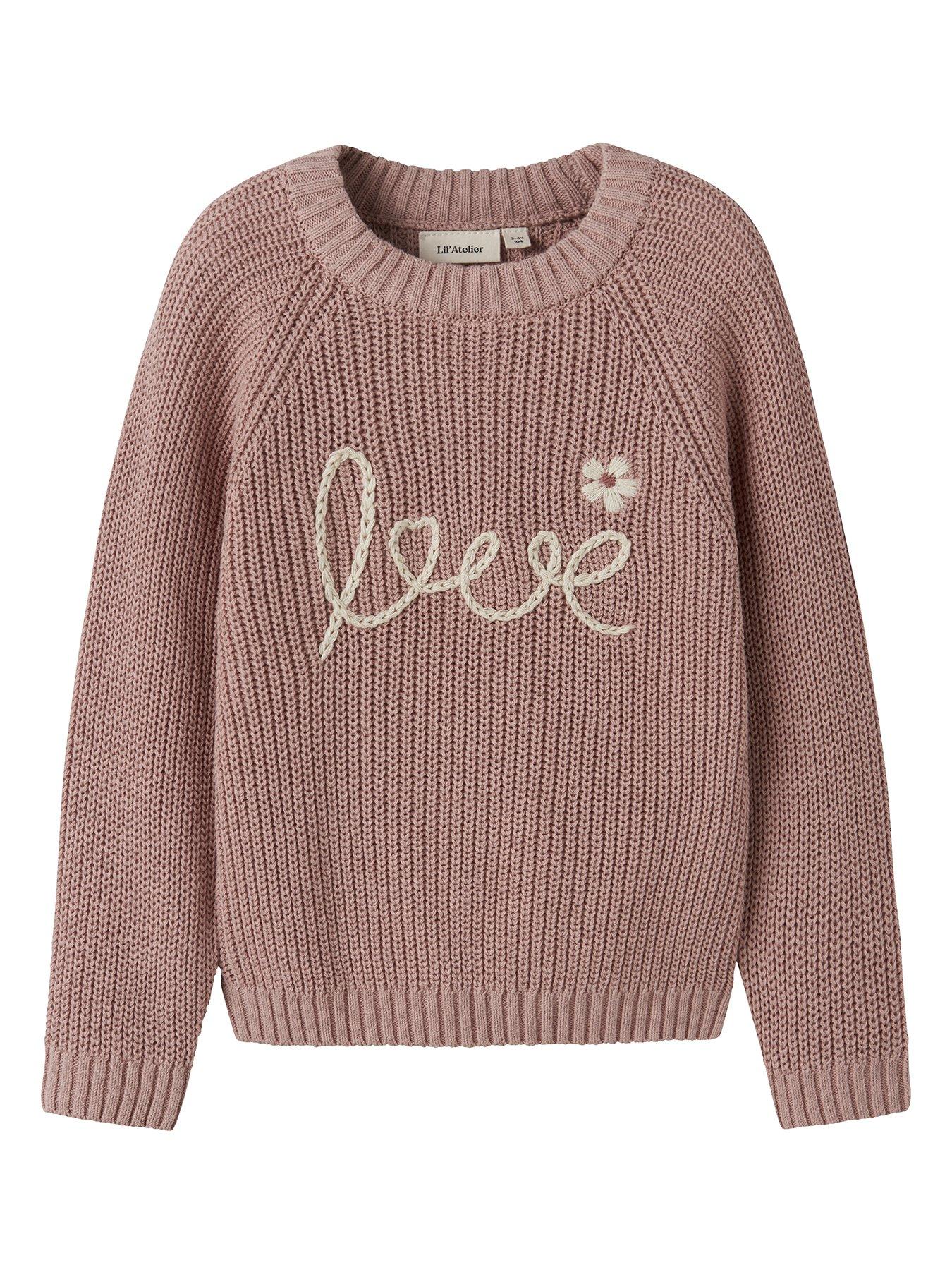 undefined Mini Girls Love Embroidered Knitted Jumper - Misty Rose