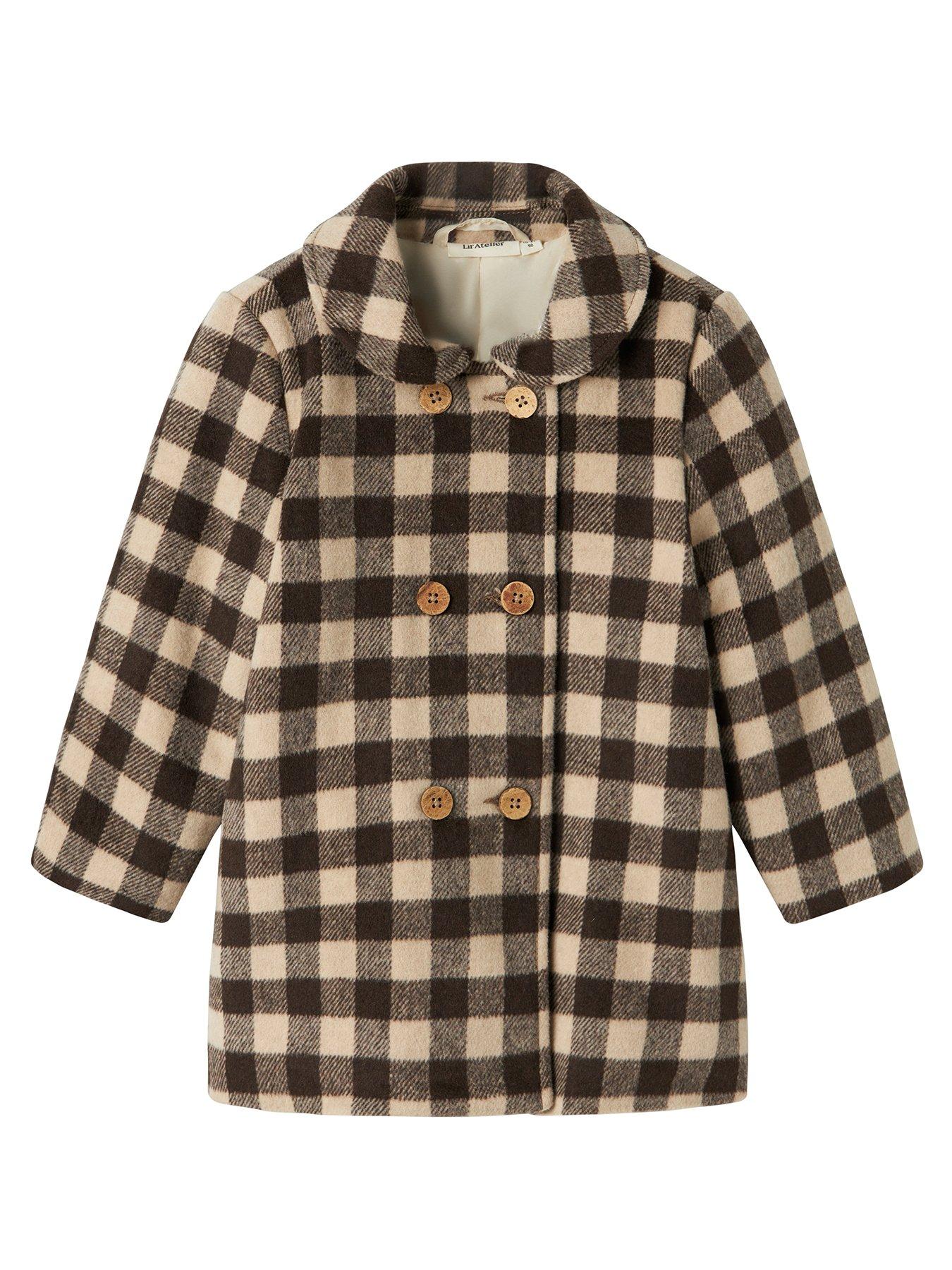  image of lil-atelier-mini-girls-gingham-overcoat-brown
