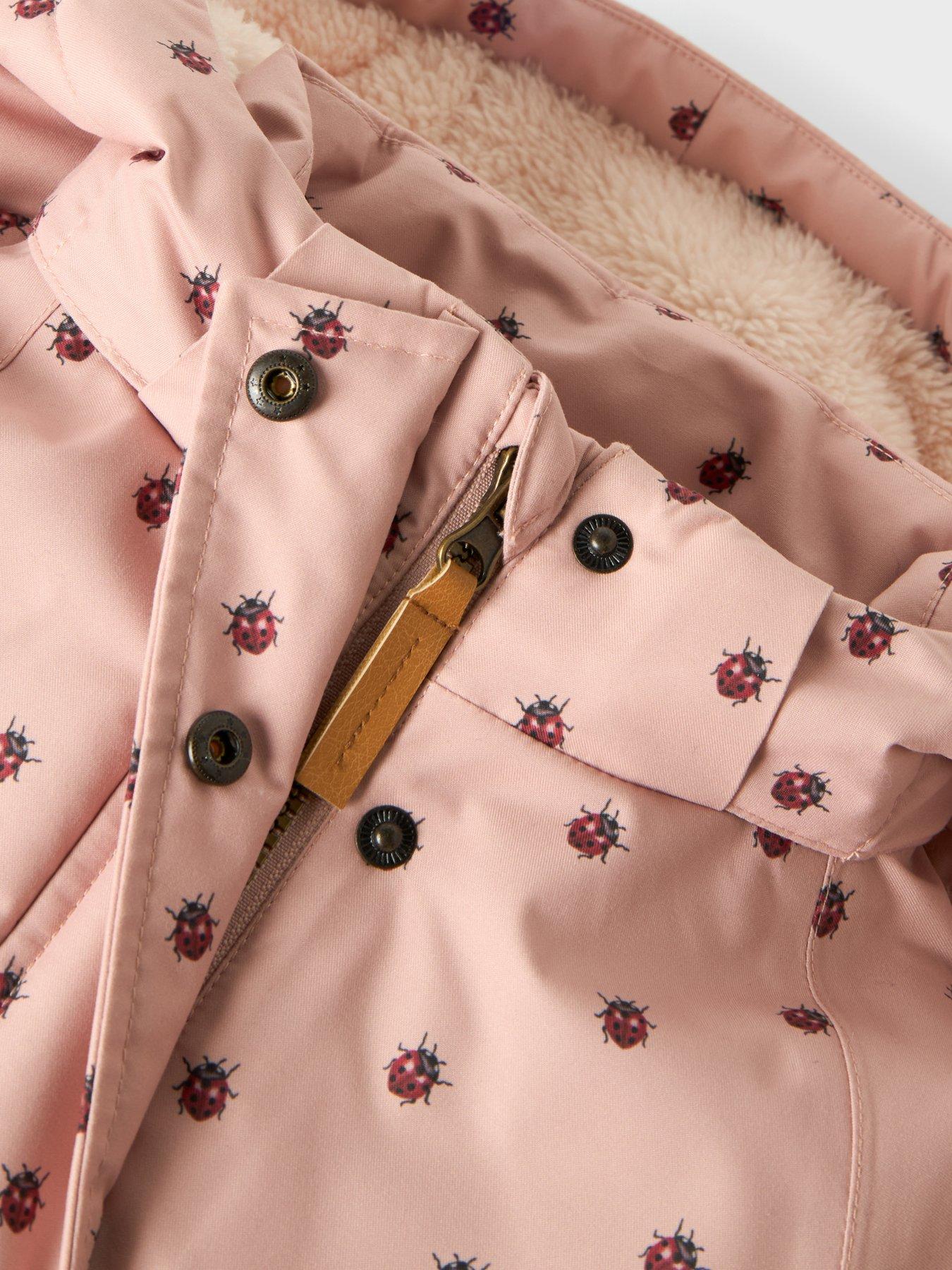  image of lil-atelier-mini-girls-ladybird-printed-coat-pink