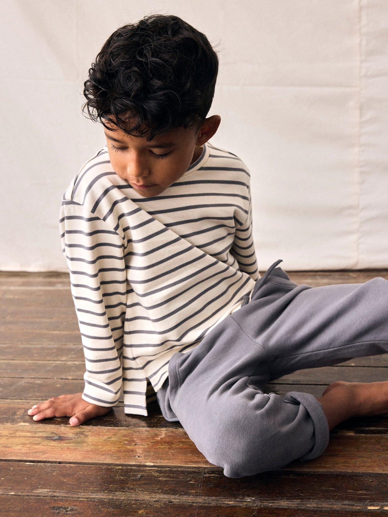 undefined Mini Boys Striped Long Sleeve T-Shirt - Grey