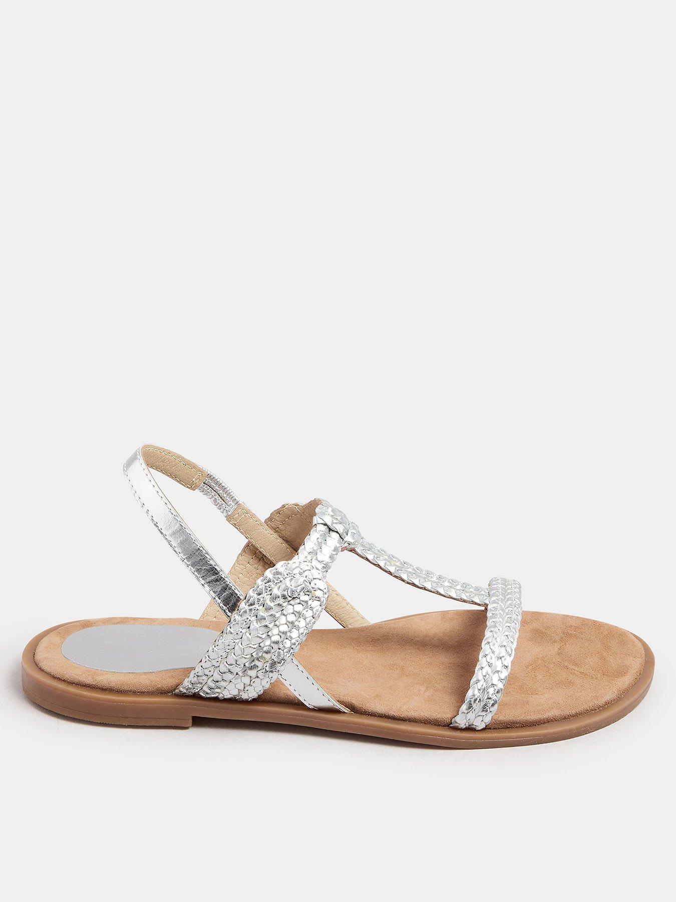 undefined T Bar Plaited Leather Sandal - Silver