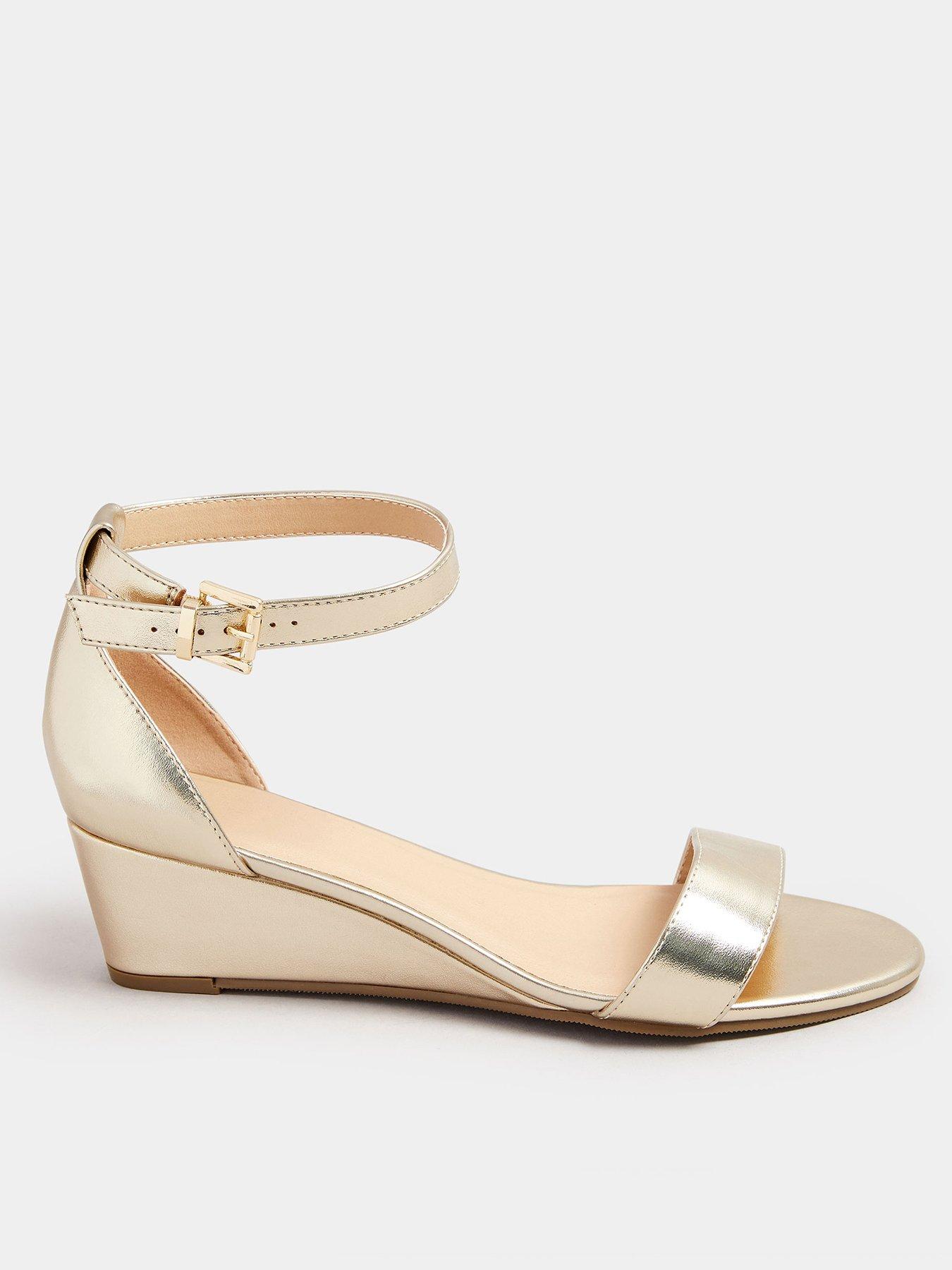 undefined Extra Wide Fit Faux Leather Low Wedge Sandals - Gold