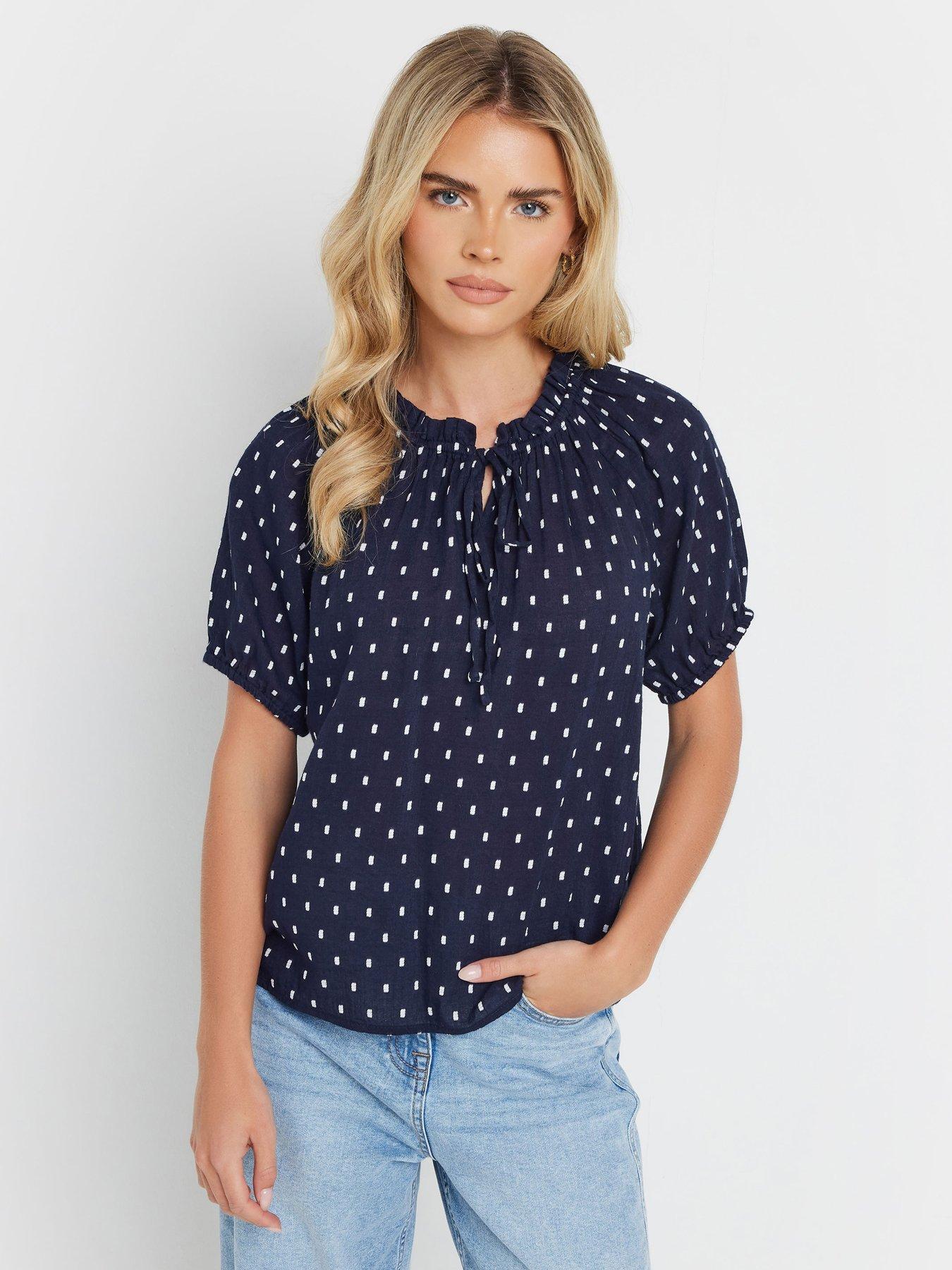 undefined Petite Dobby Gypsy Short Sleeve Top - Blue