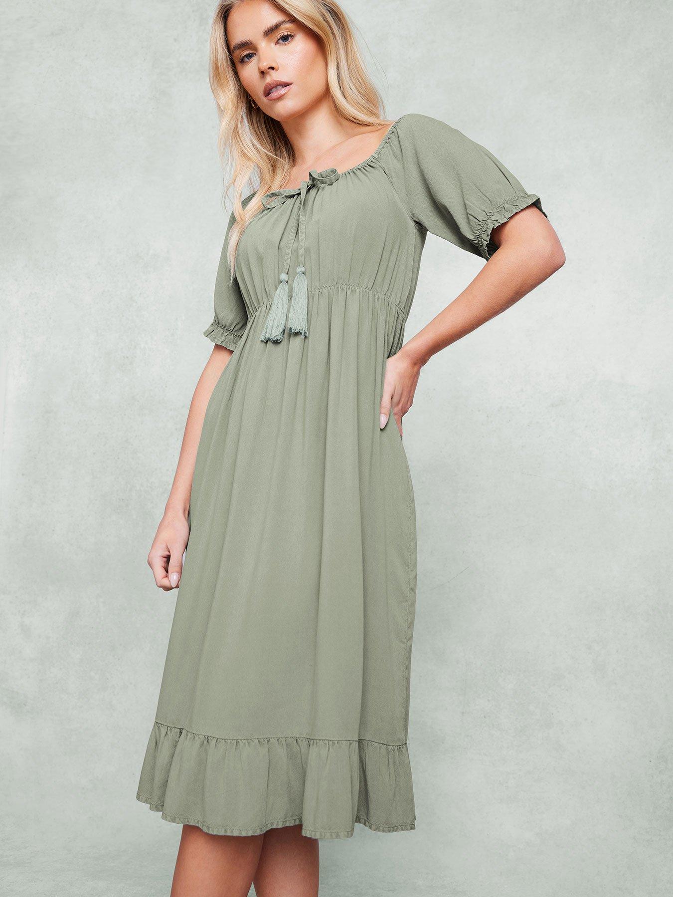 undefined Petite Acid Wash Tassel Detail Dress