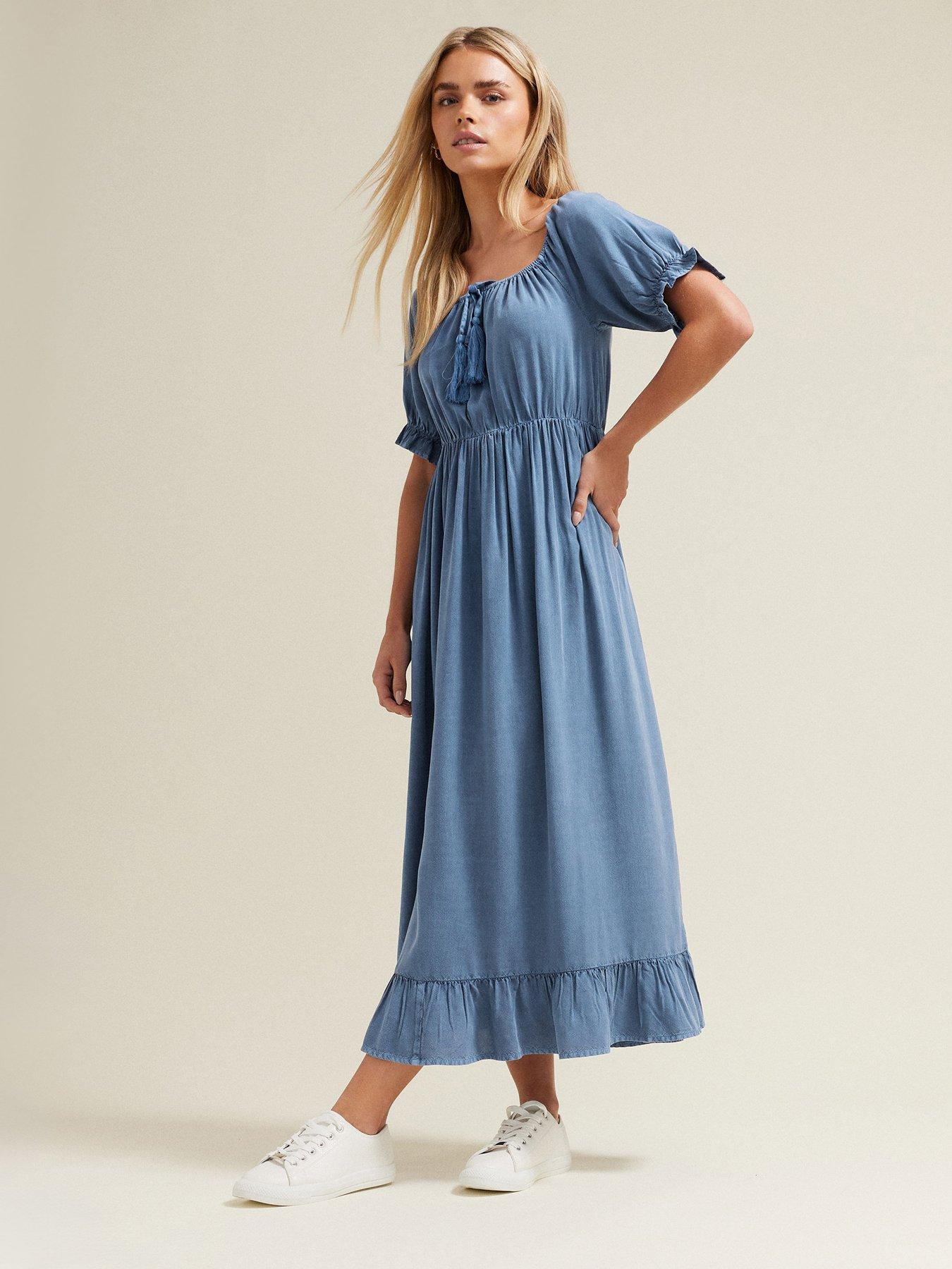 undefined Petite Acid Wash Tassel Detail Dress