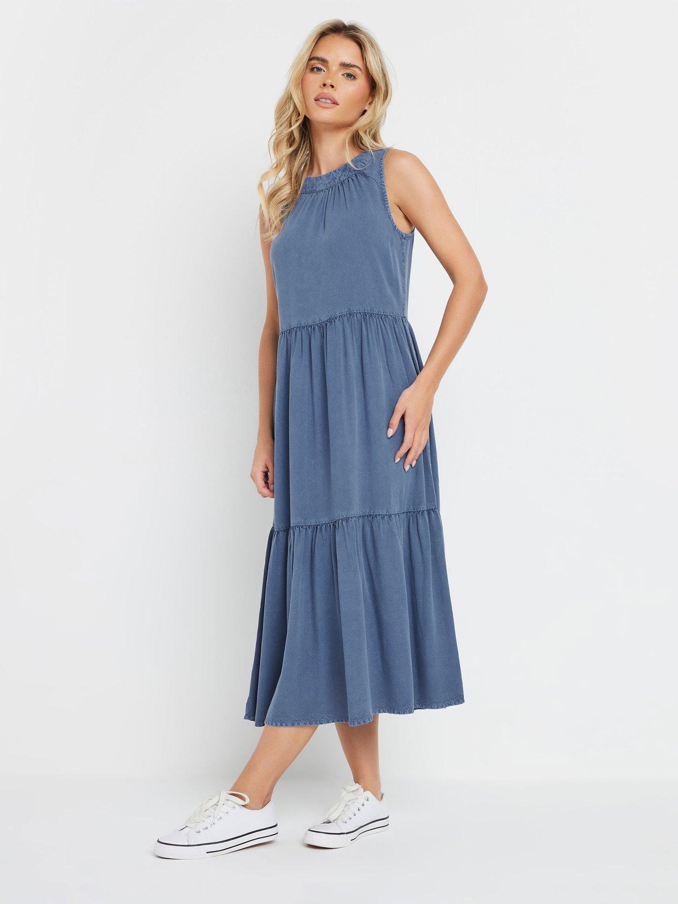 undefined Petite Acid Wash Sleeveless Tiered Dress