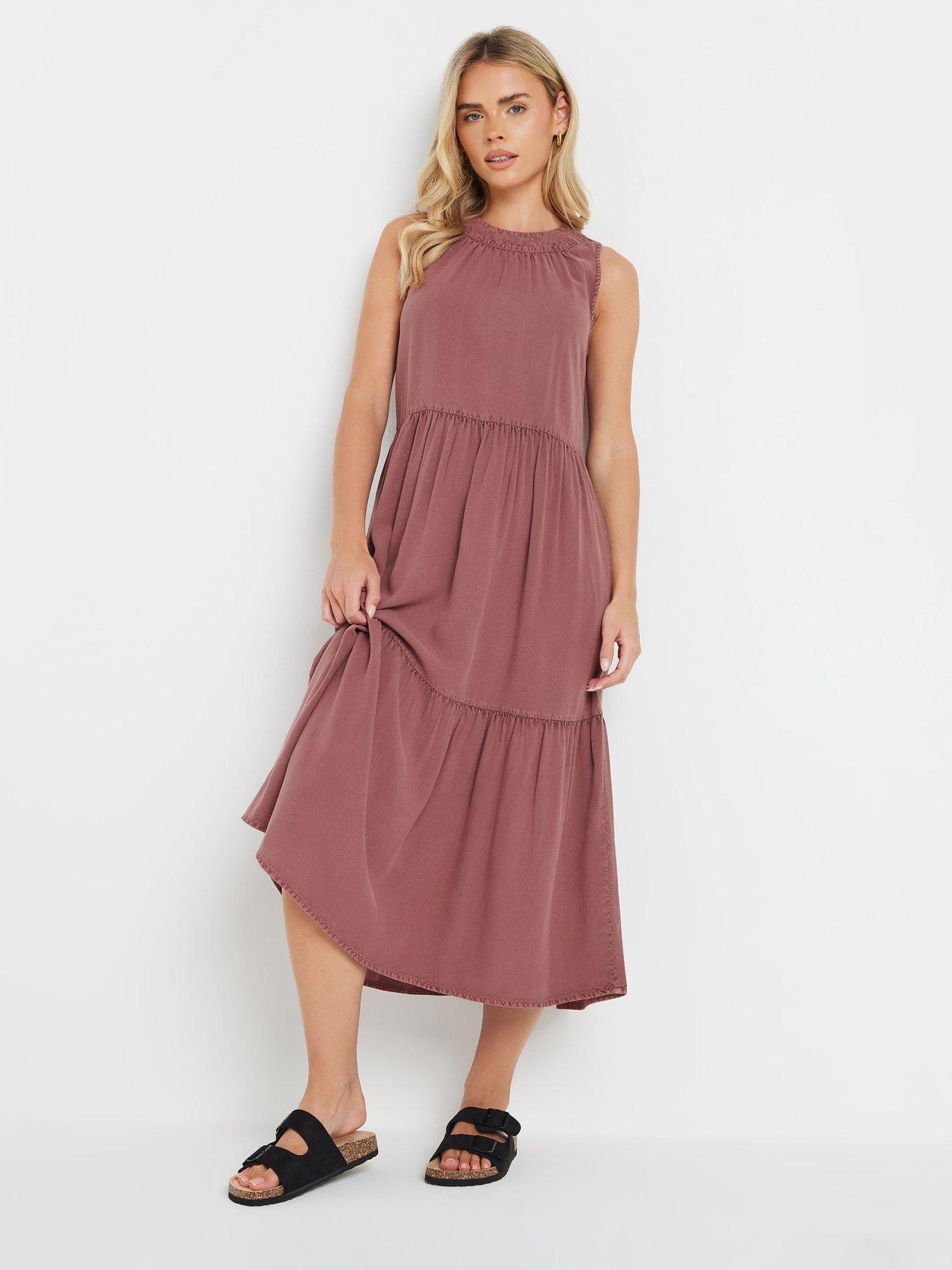 undefined Petite Acid Wash Sleeveless Tiered Dress