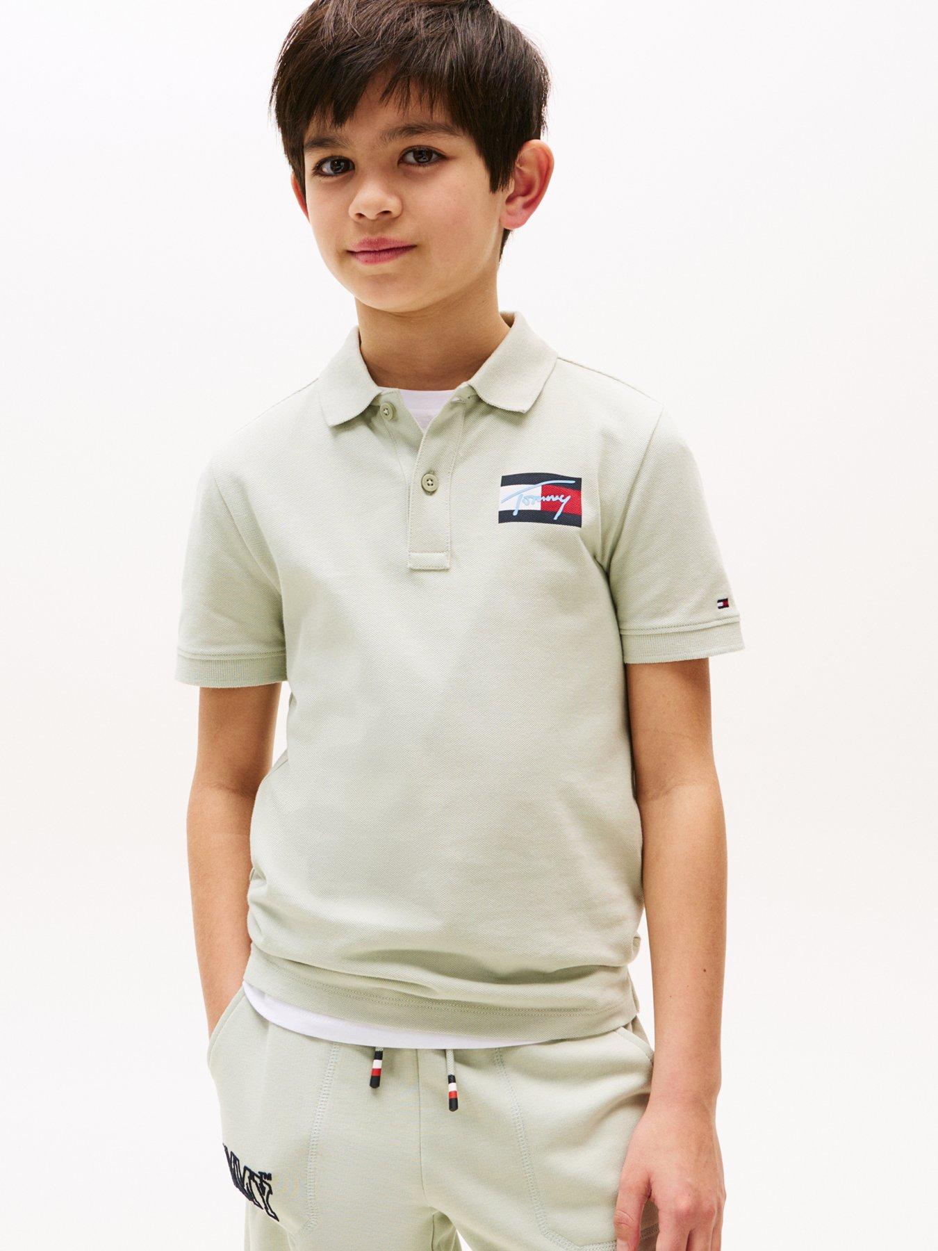 Tommy Hilfiger Boys Script Flag Short Sleeve Polo Shirt - Light Khaki