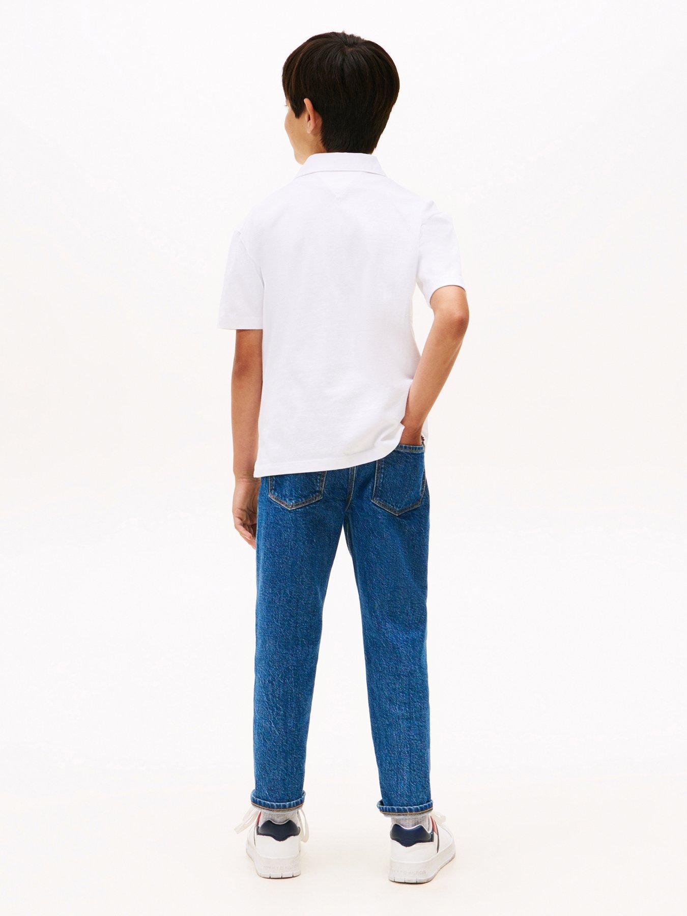 Image 2 of 4 of Tommy Hilfiger Boys Archive Th Mixed Graphic Short Sleeve Polo Shirt - White