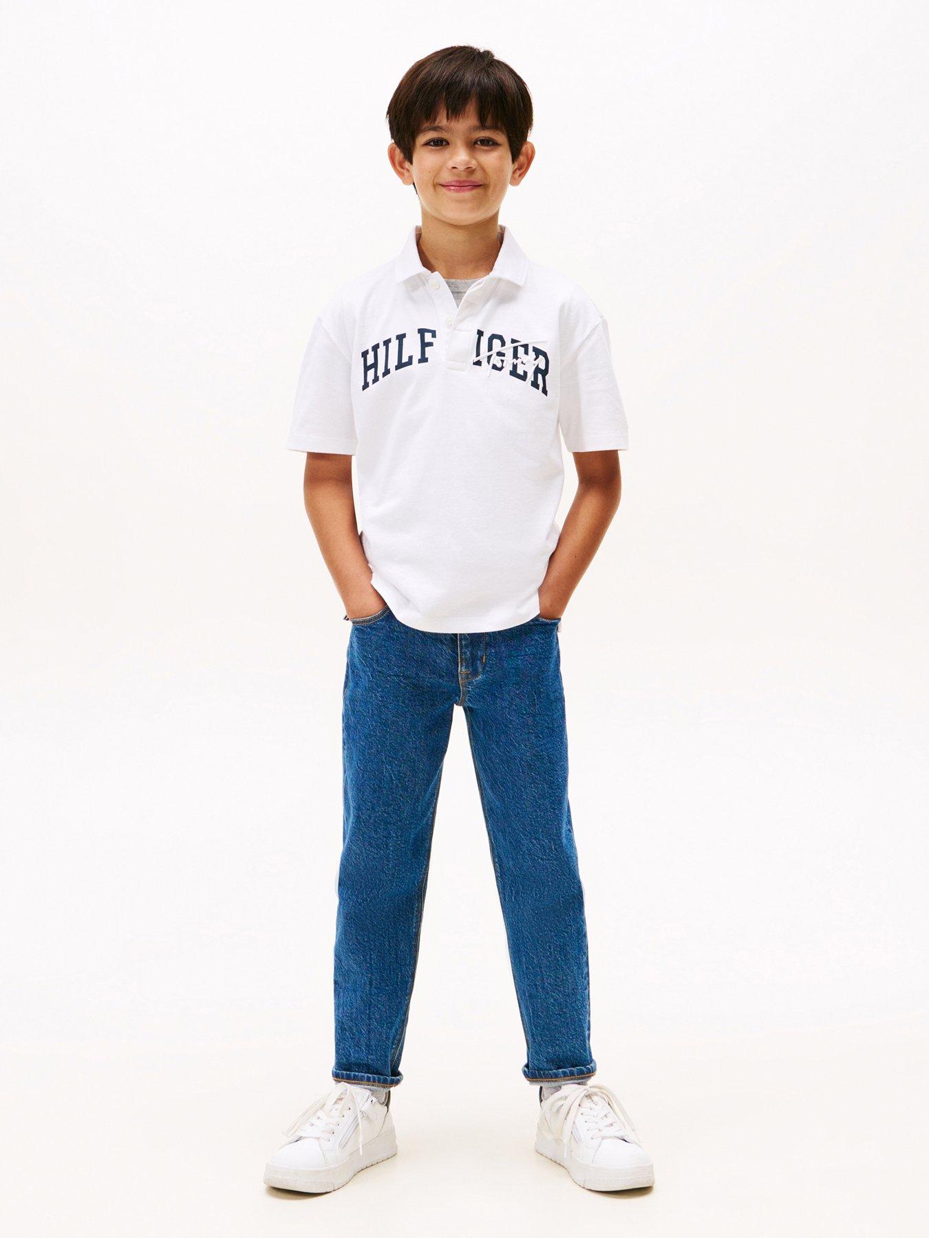 Image 3 of 4 of Tommy Hilfiger Boys Archive Th Mixed Graphic Short Sleeve Polo Shirt - White
