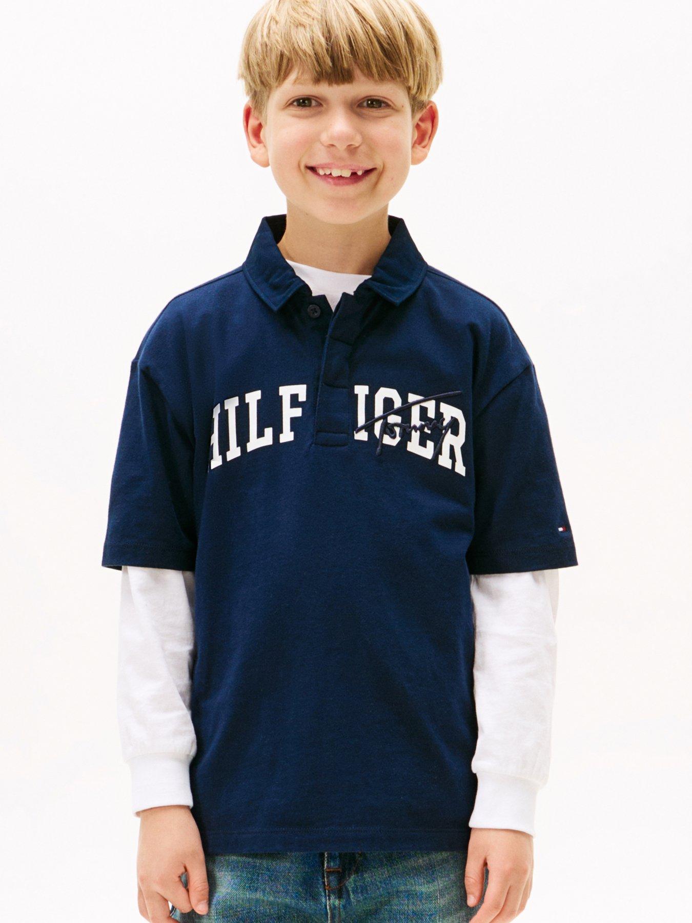 undefined Boys Archive Th Mixed Graphic Short Sleeve Polo Shirt - Navy