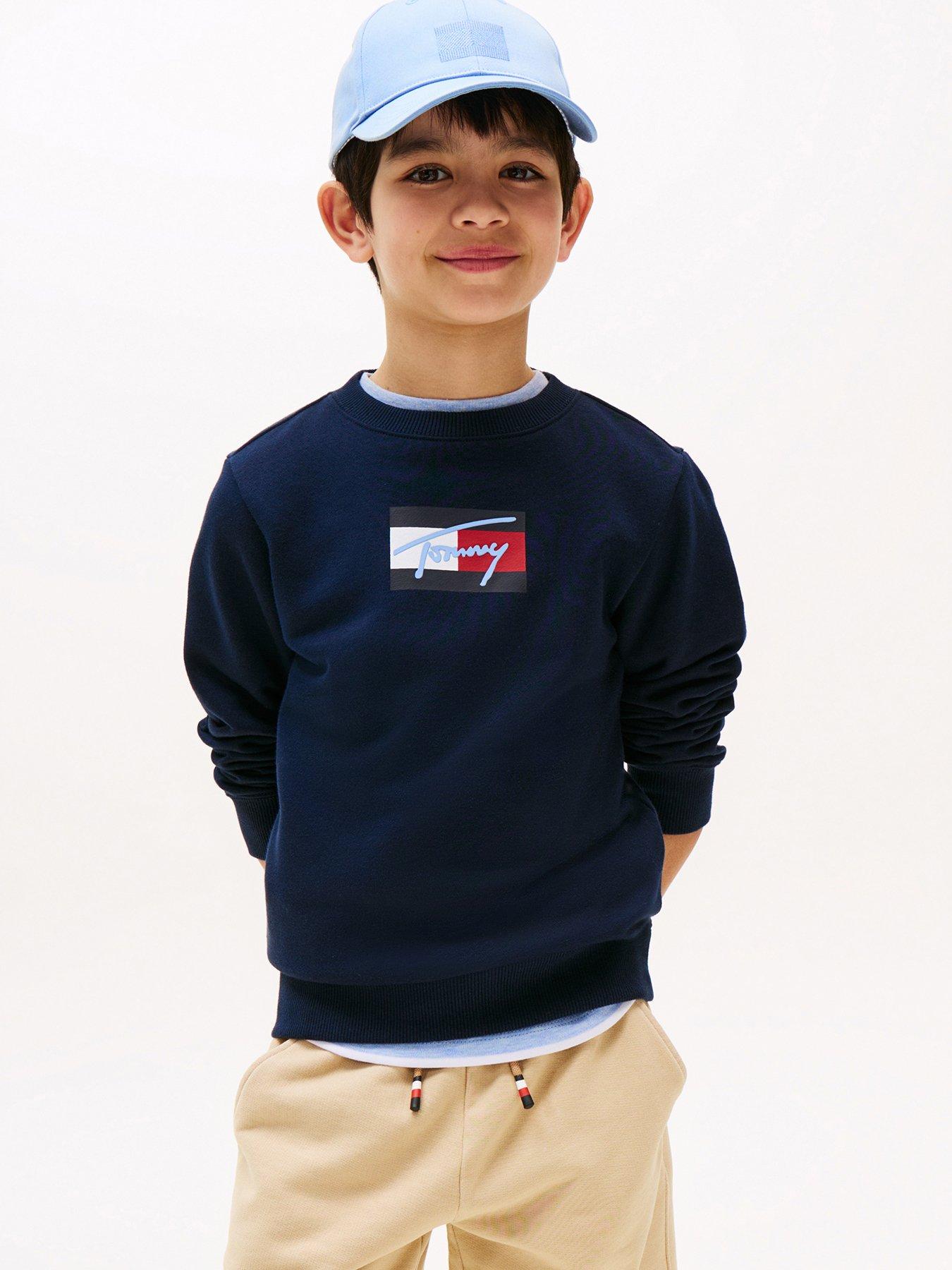 Image 1 of 4 of Tommy Hilfiger Boys Script Flag Sweatshirt - Navy