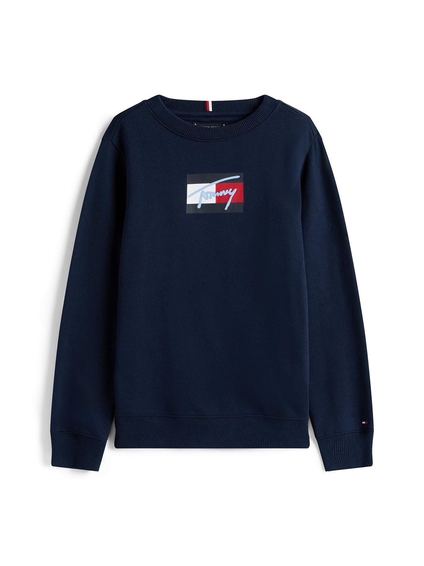 Image 4 of 4 of Tommy Hilfiger Boys Script Flag Sweatshirt - Navy