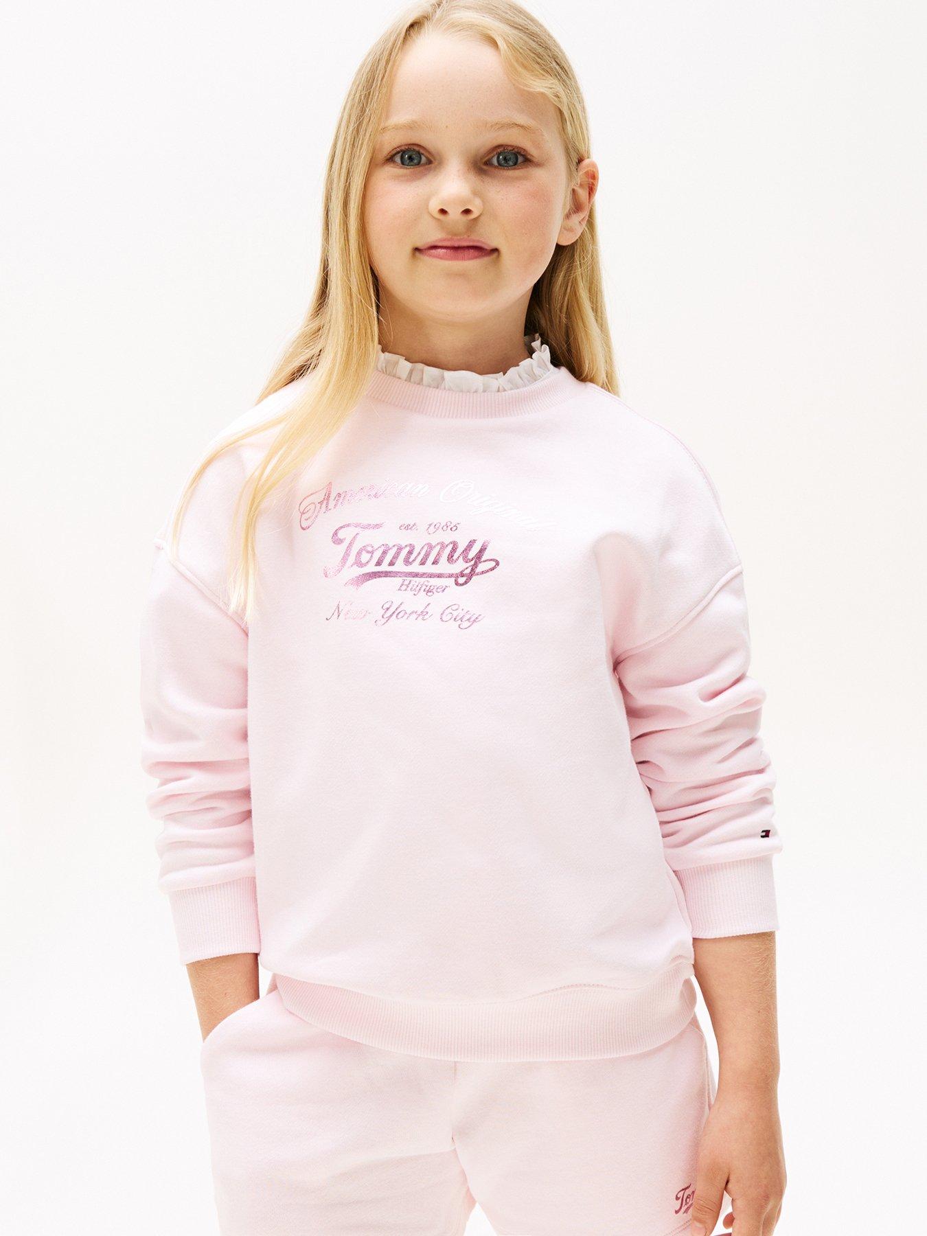 Image 1 of 4 of Tommy Hilfiger Girls Script Sweatshirt - Light Pink