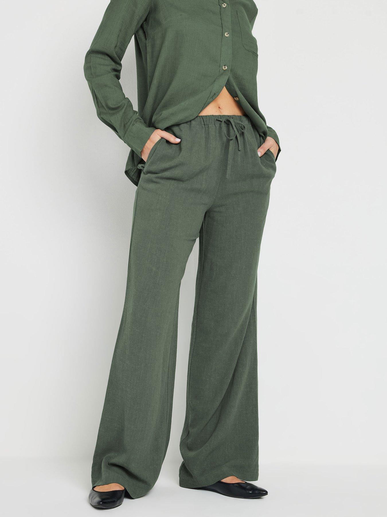 undefined Linen Blend Wide Leg Trouser 34" - Green
