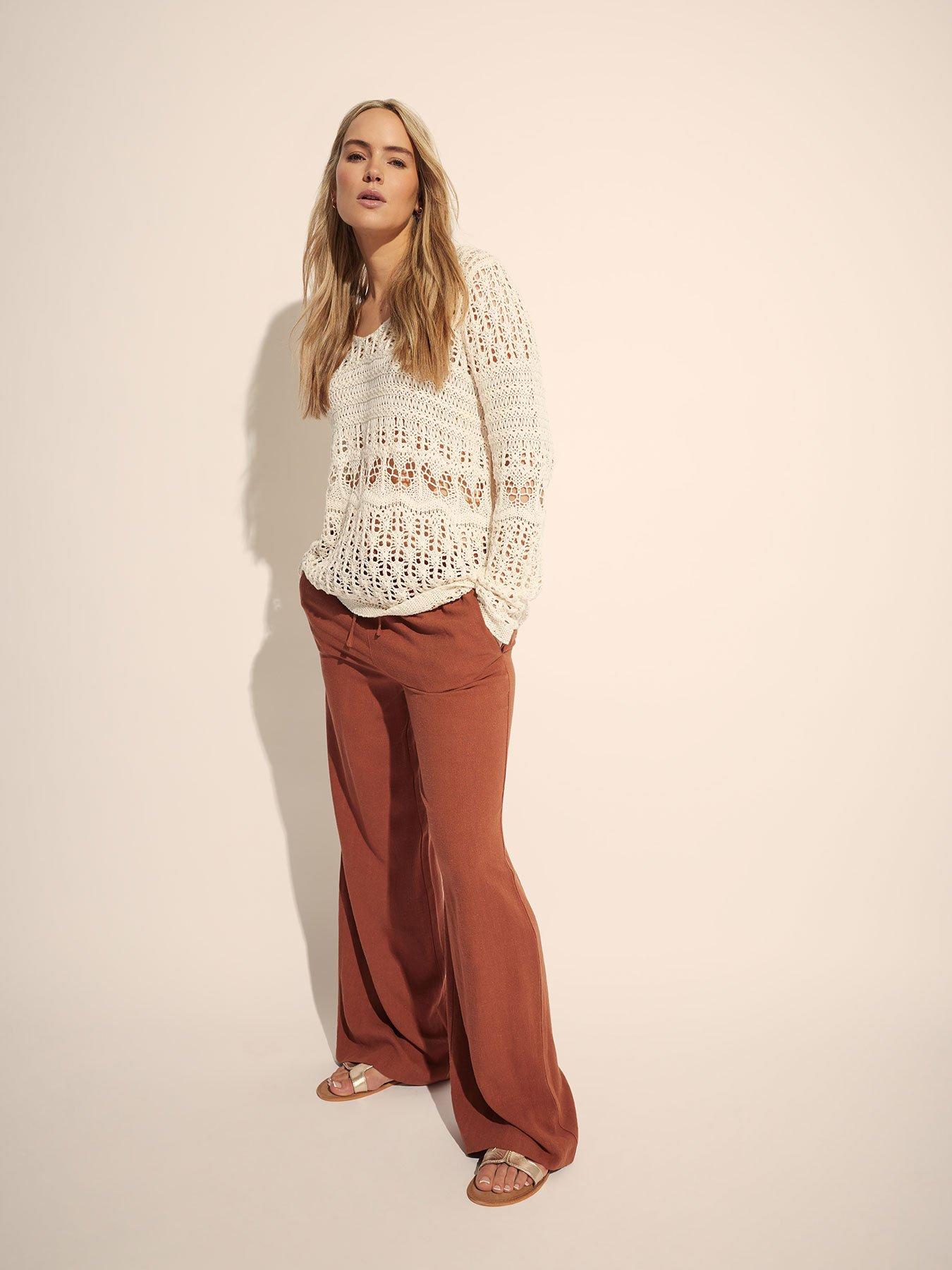 undefined Linen Blend Wide Leg Trousers 36" - Green