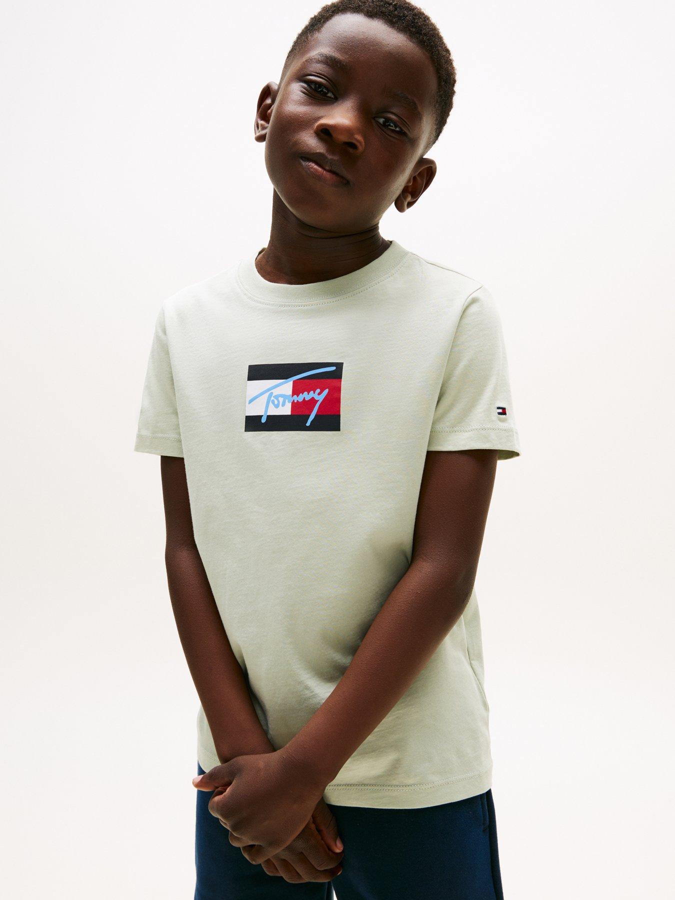 undefined Boys Script Flag Print Short Sleeve T-Shirt - Light Khaki