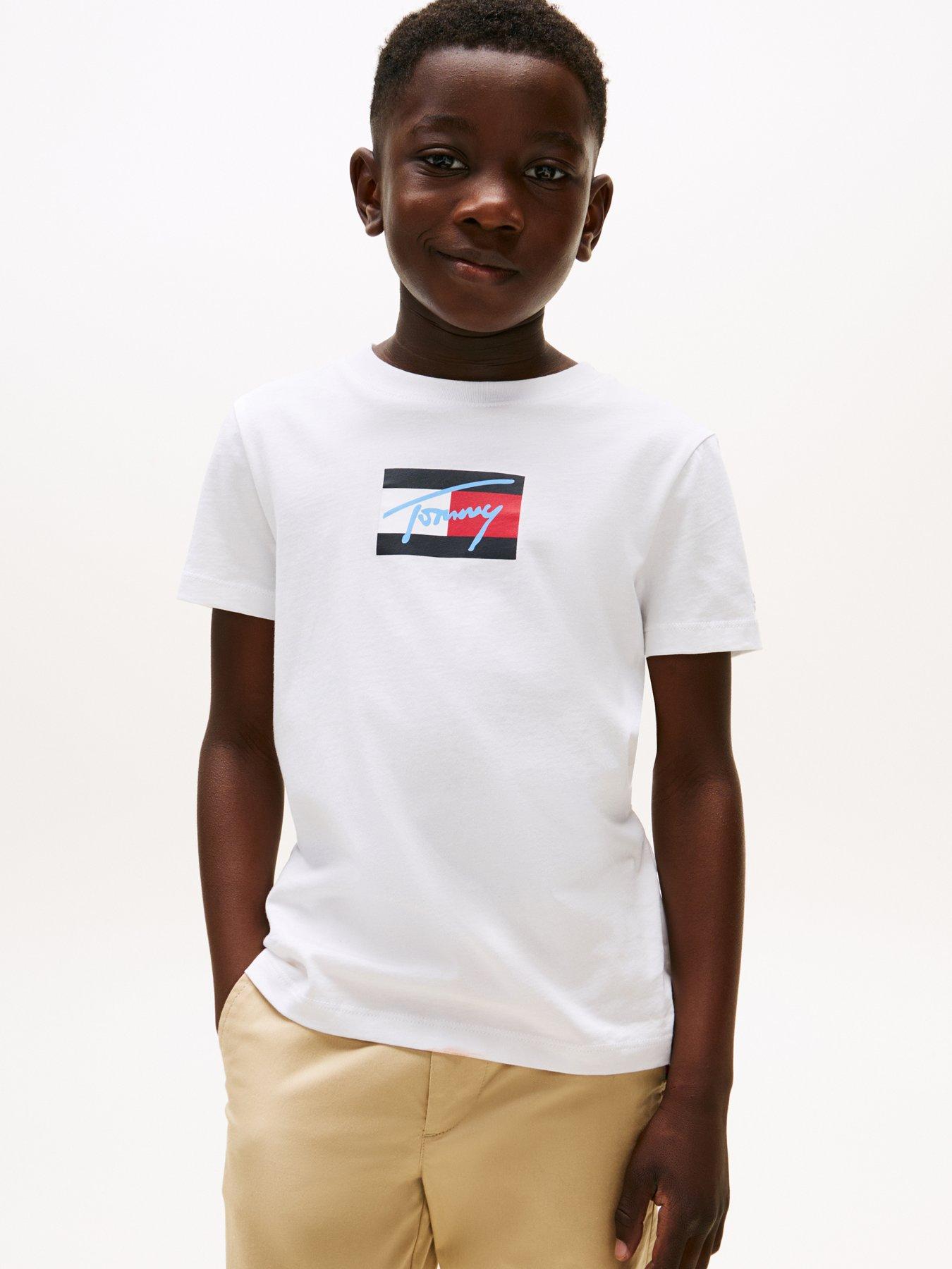 undefined Boys Script Flag Print Short Sleeve T-Shirt - White