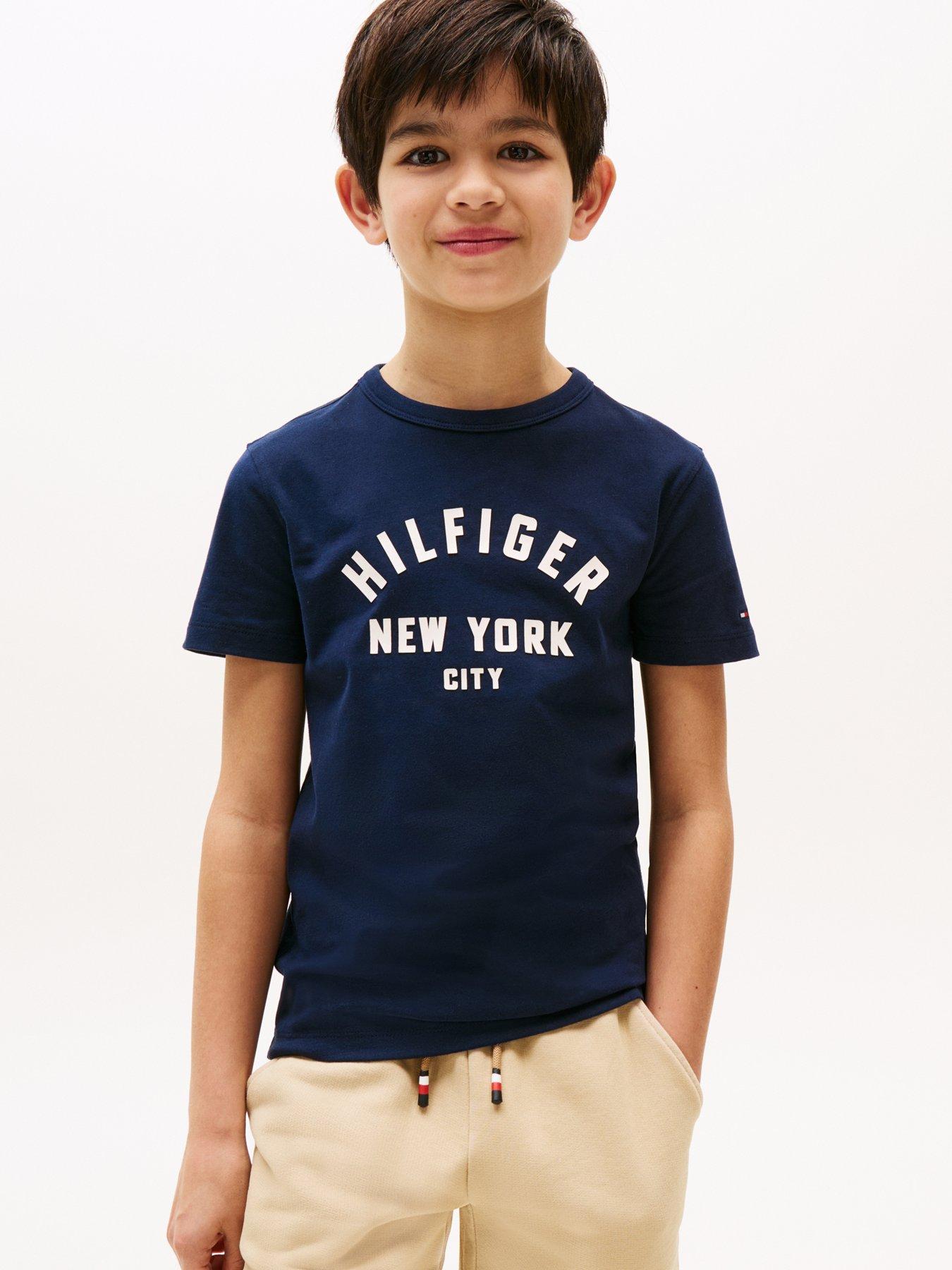 undefined Boys Curved Graphic Short Sleeve T-Shirt - Navy