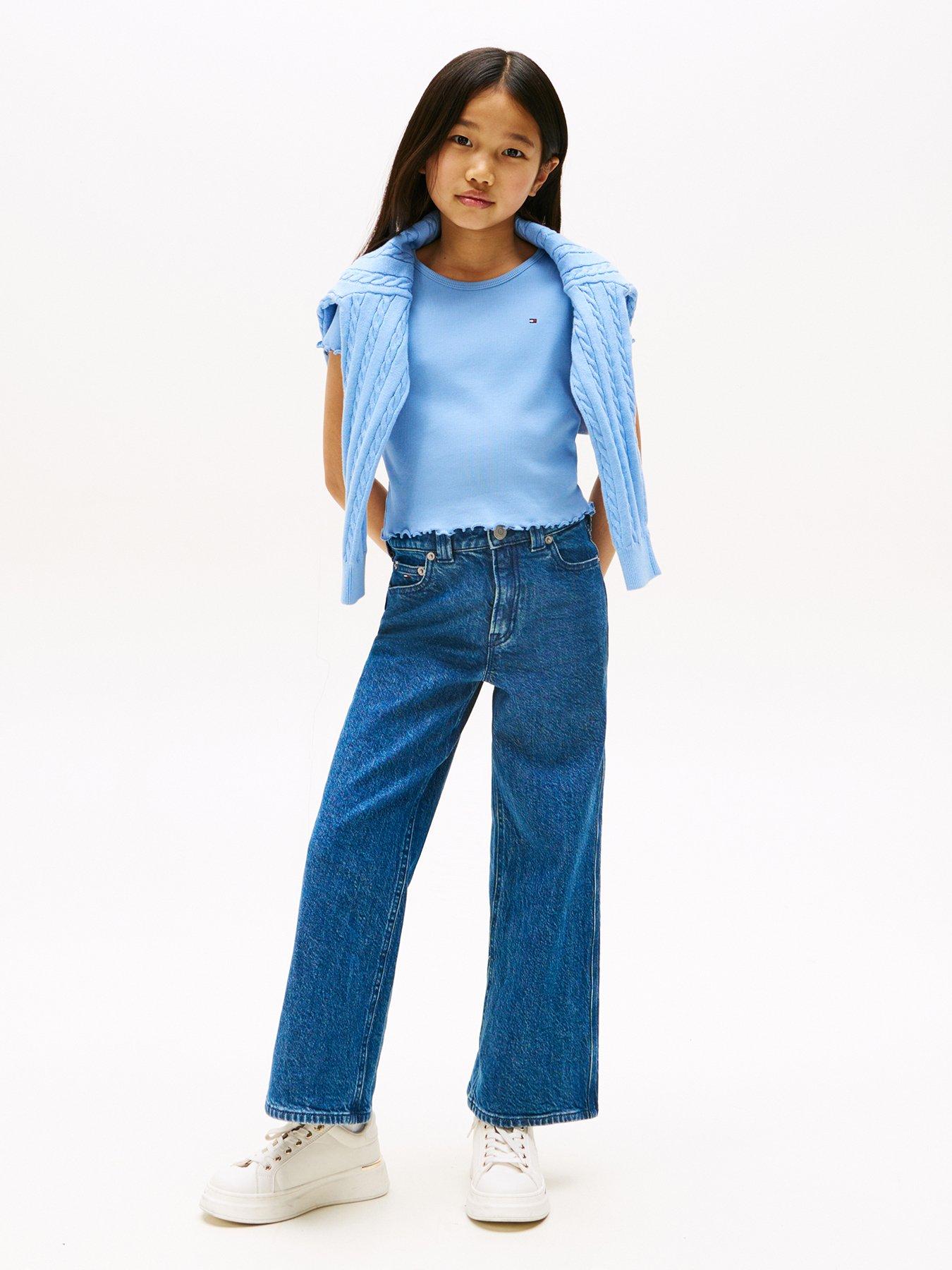 Image 3 of 4 of Tommy Hilfiger Girls Essential Rib Short Sleeve Top - Blue