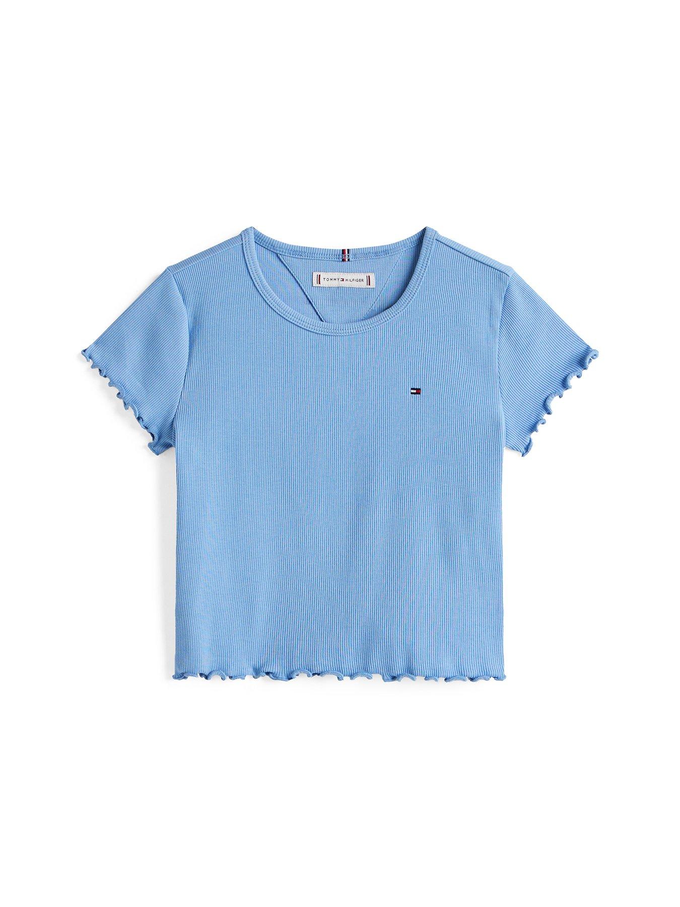 Image 4 of 4 of Tommy Hilfiger Girls Essential Rib Short Sleeve Top - Blue