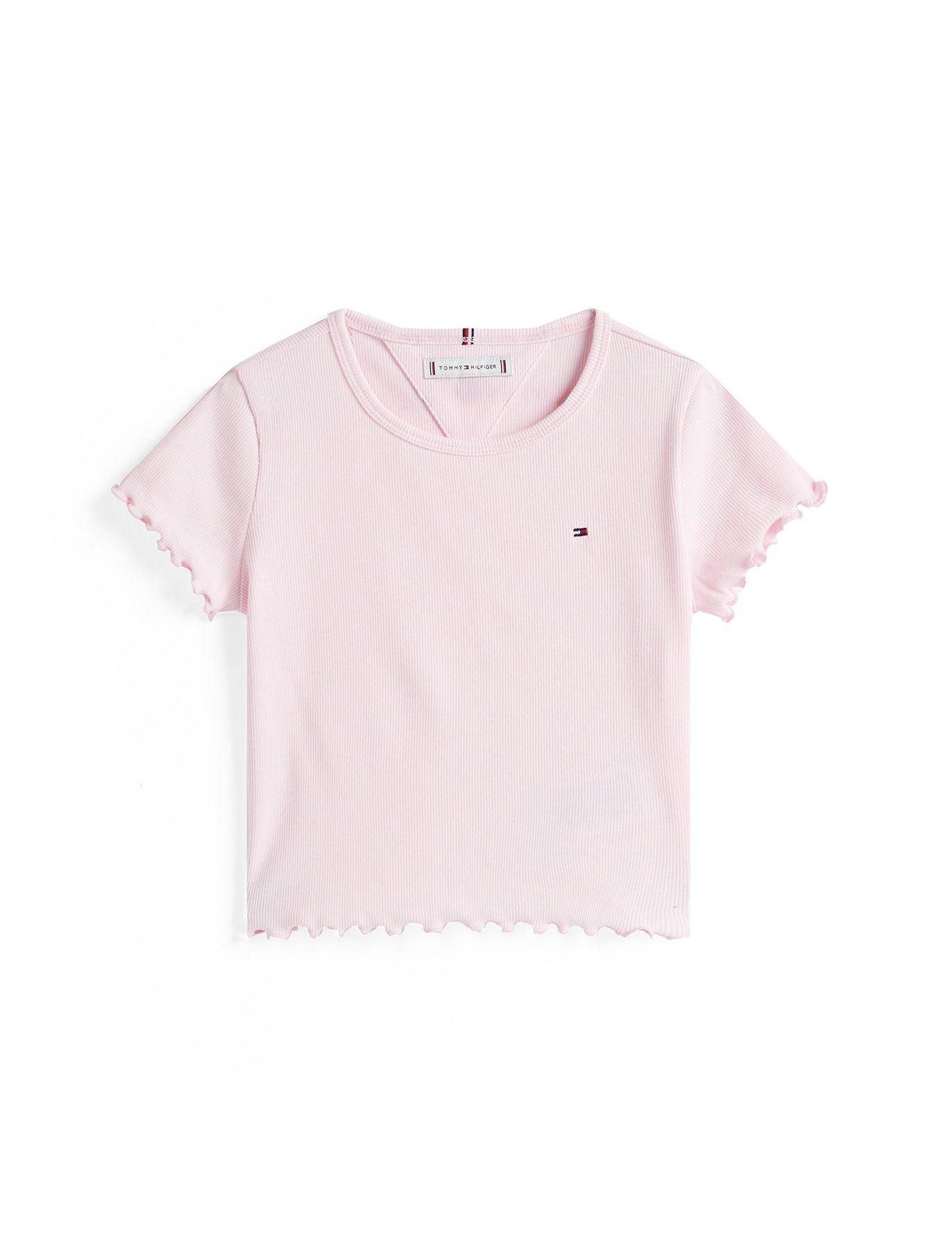 Image 4 of 4 of Tommy Hilfiger Girls Essential Rib Short Sleeve Top - Light Pink