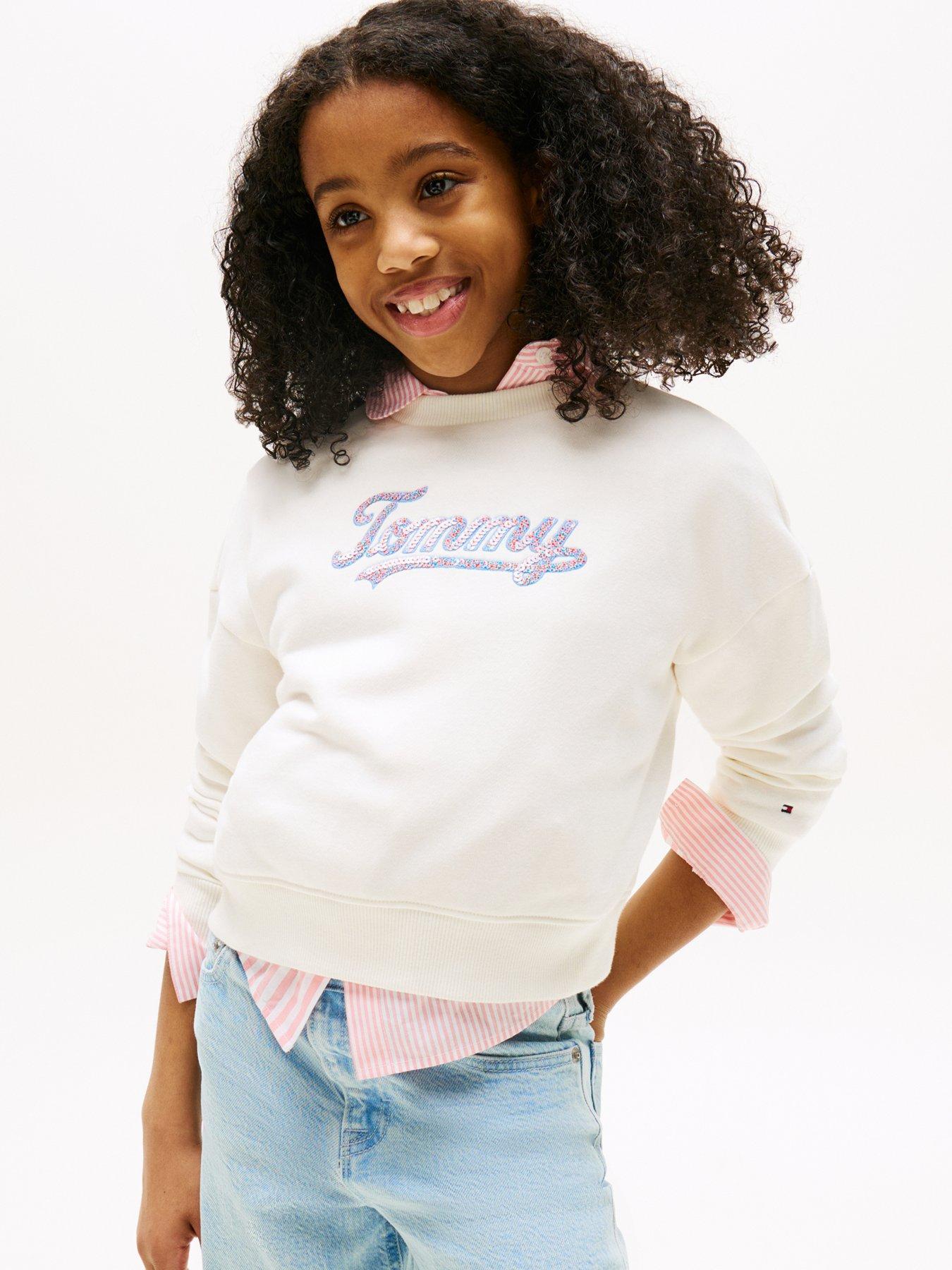 undefined Girls Script Sequin Sweatshirt - Cream