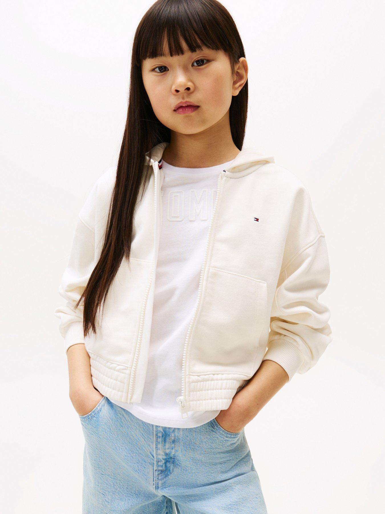 undefined Girls Puff Print Zip Through Hoodie - Cream