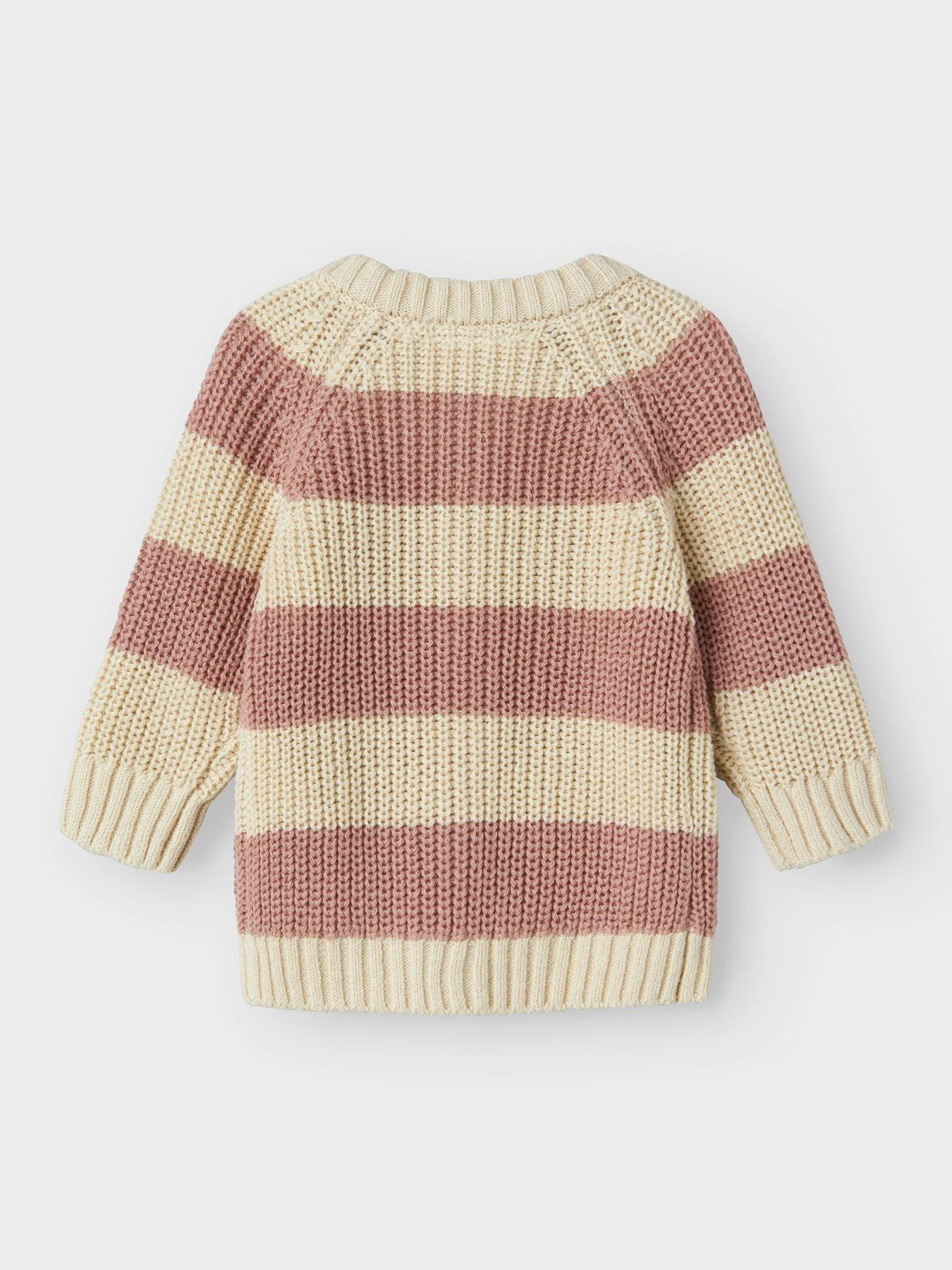  image of lil-atelier-baby-girls-chunky-knitted-striped-cardigan-pink