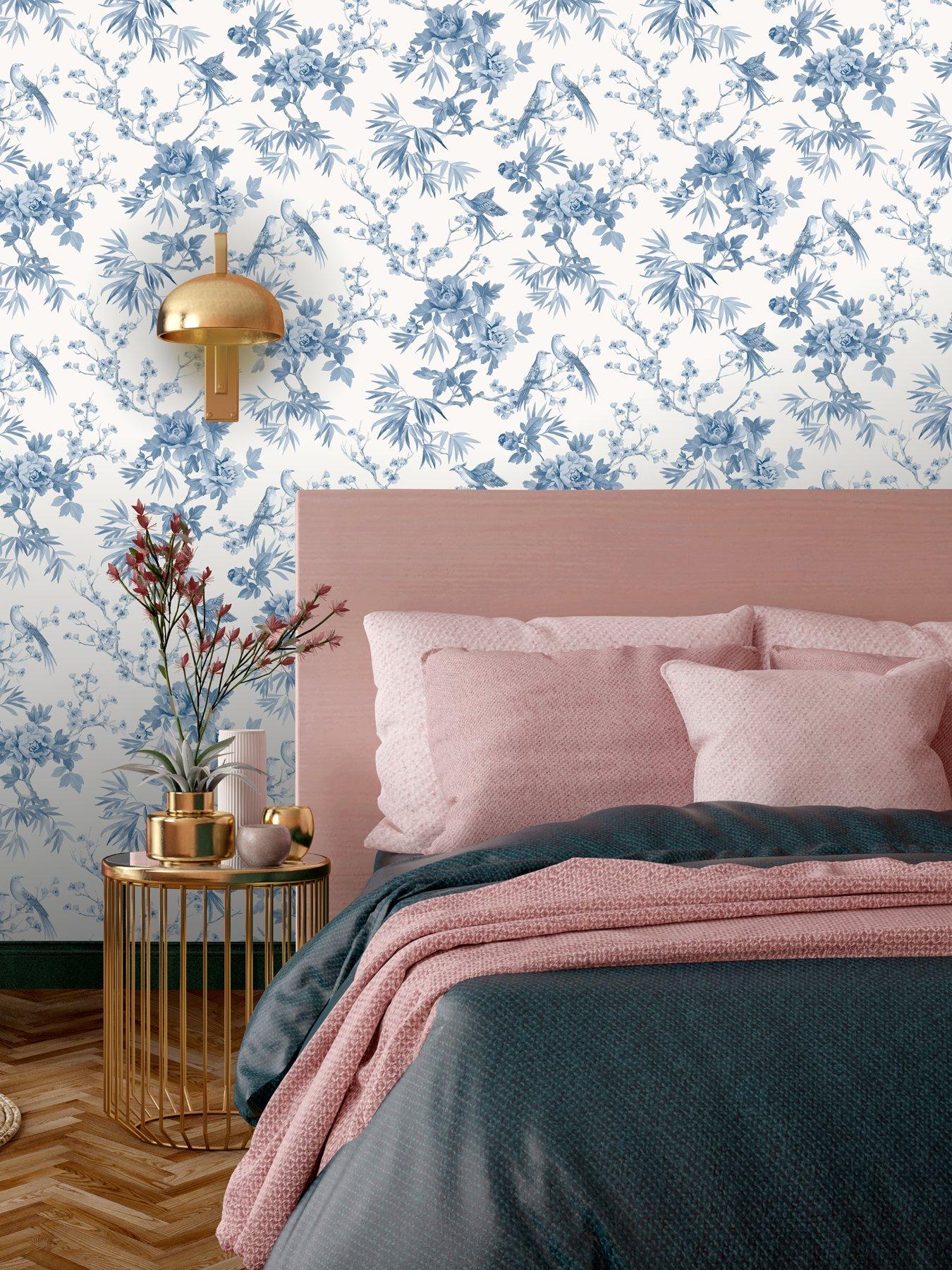 undefined Amelie Chinoiserie Wallpaper in White/Blue