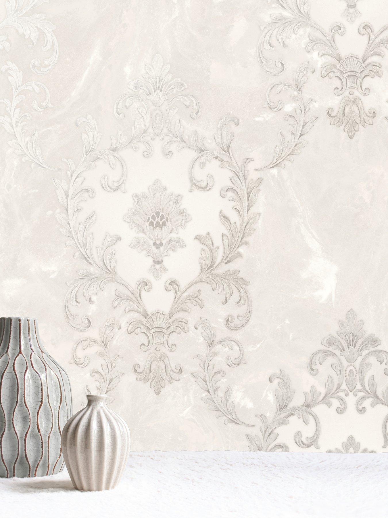  image of rasch-sienna-damask-pearl-wallpaper-pearl