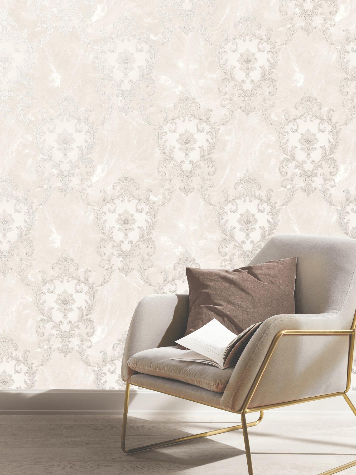  image of rasch-sienna-damask-pearl-wallpaper-pearl