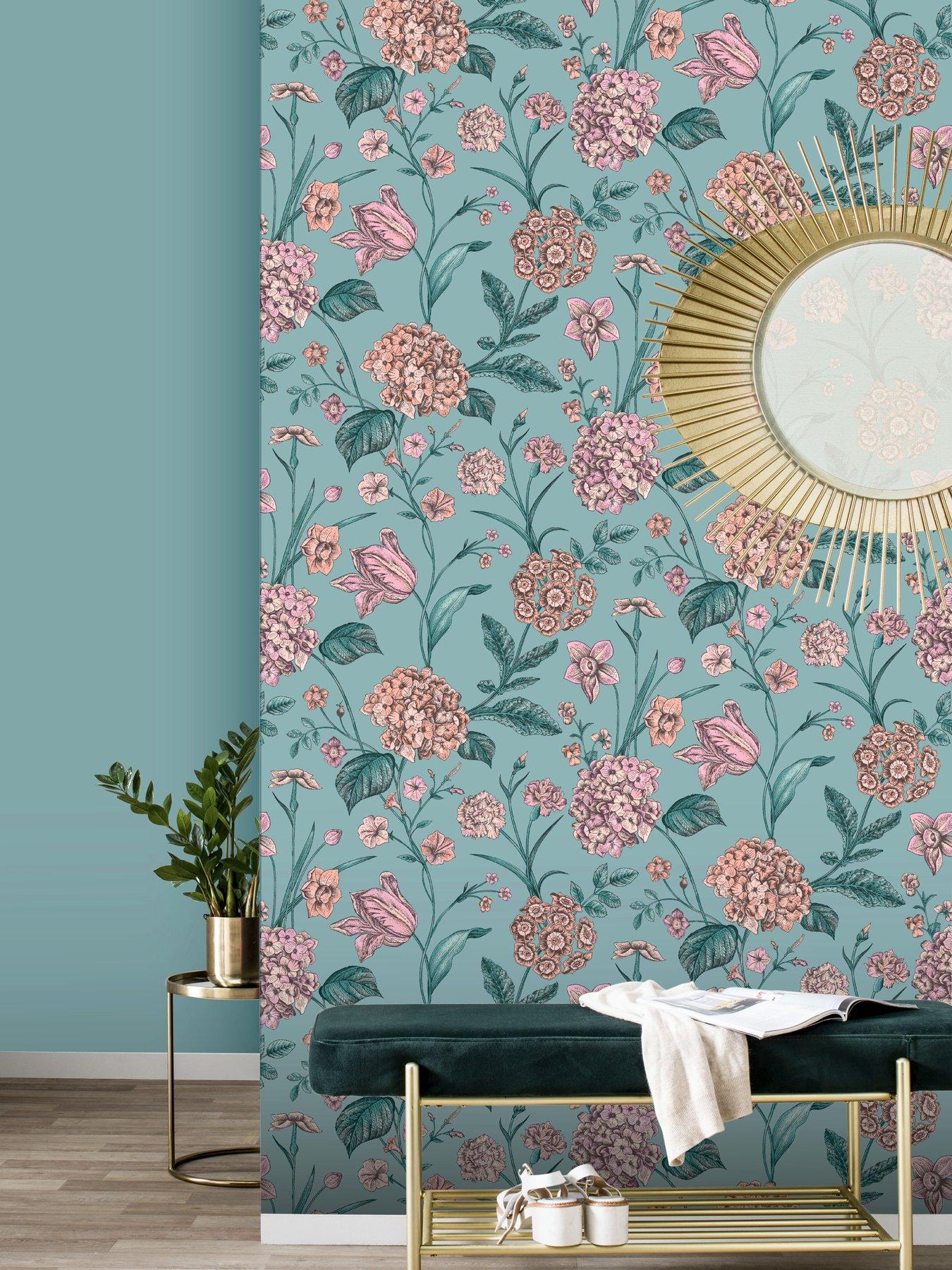 undefined Amelie Hydrangea Wallpaper in Teal