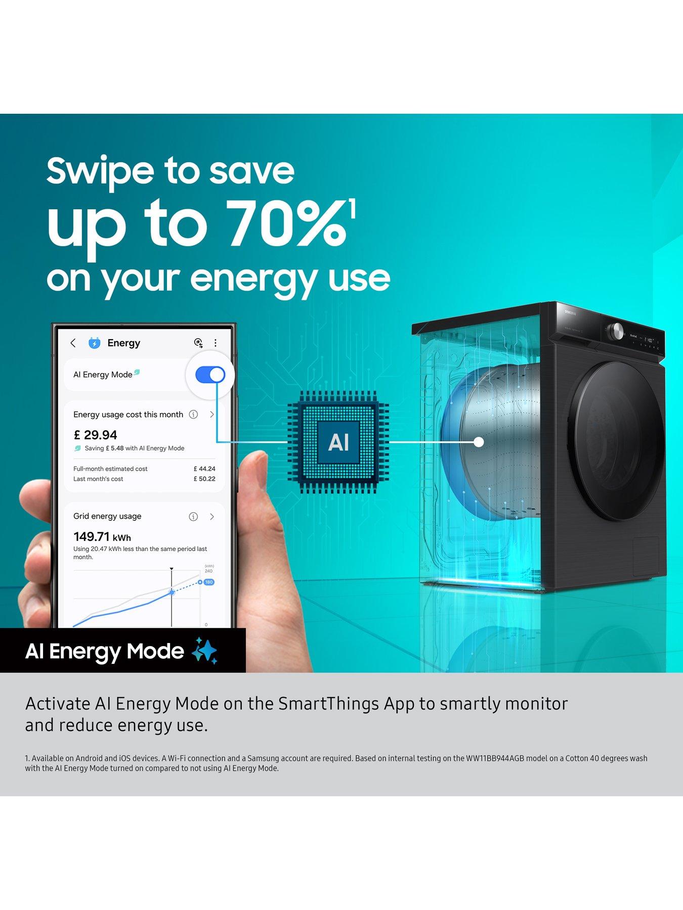 Image 3 of 8 of Samsung Series 5 AI Energy WD90DG5G34BBEU 9kg Wash, 5kg Dry, 1400rpm Spin Smart Slim Depth Washer Dryer - Black