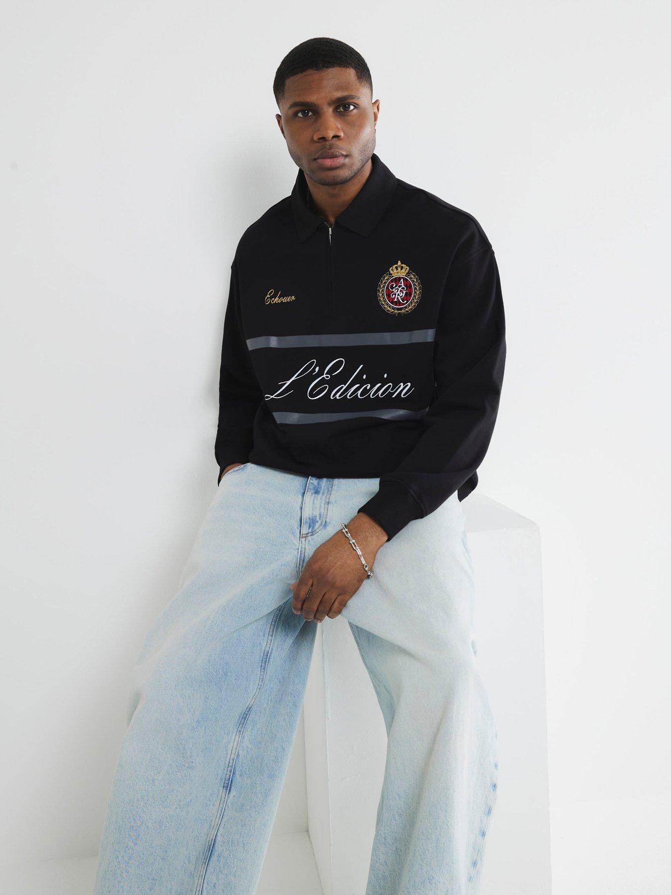  image of river-island-long-sleeve-rugby-polo-shirt-black