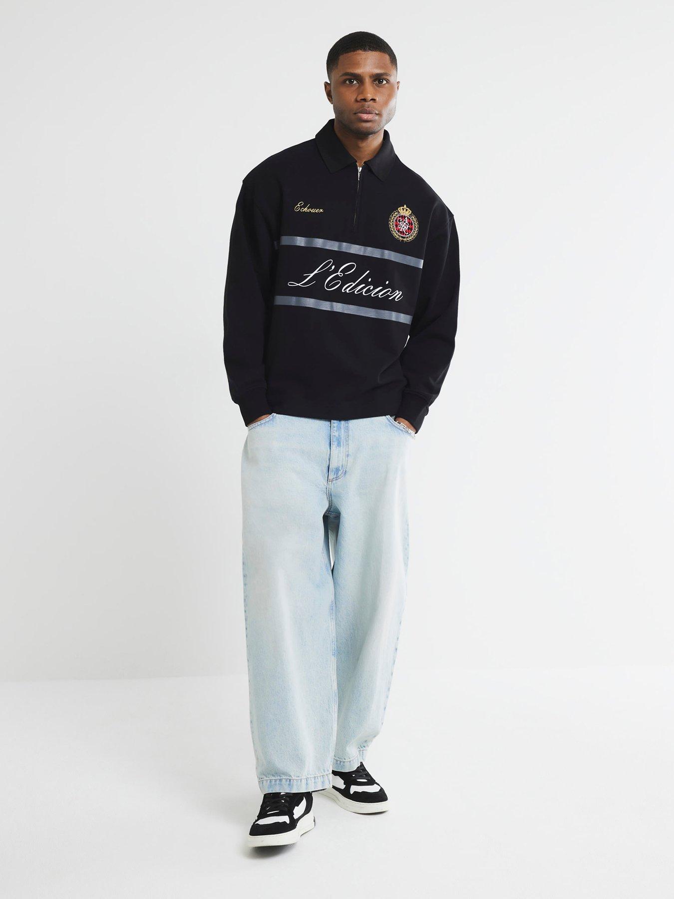  image of river-island-long-sleeve-rugby-polo-shirt-black