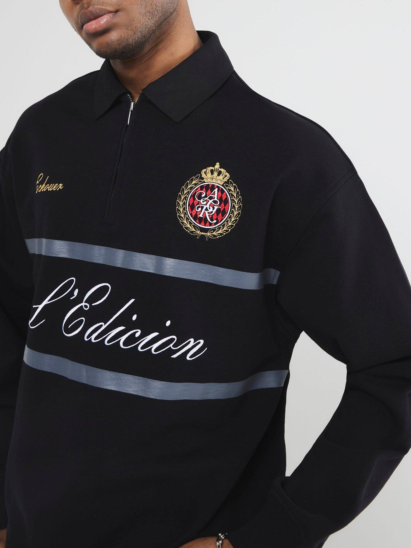  image of river-island-long-sleeve-rugby-polo-shirt-black