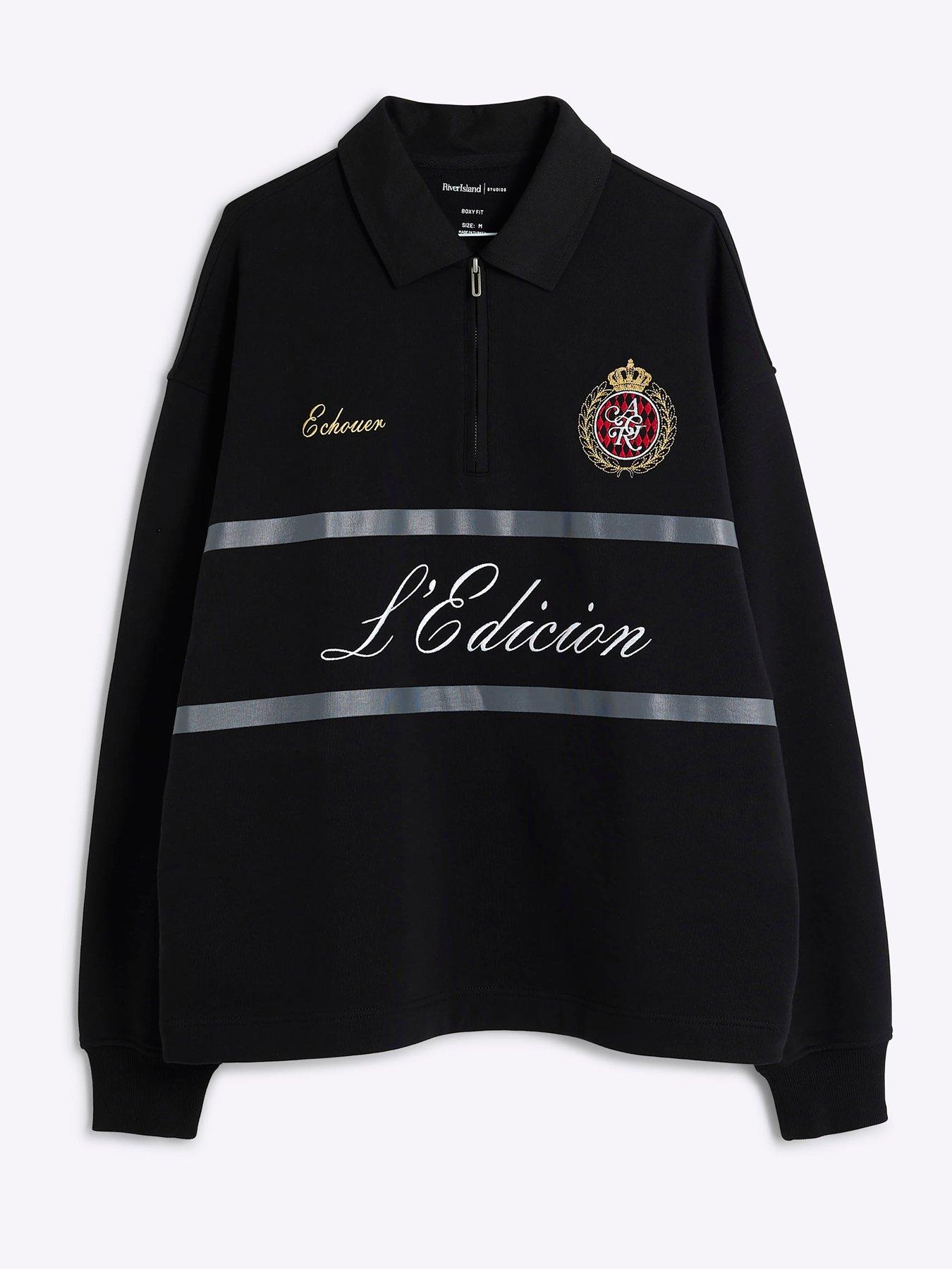  image of river-island-long-sleeve-rugby-polo-shirt-black