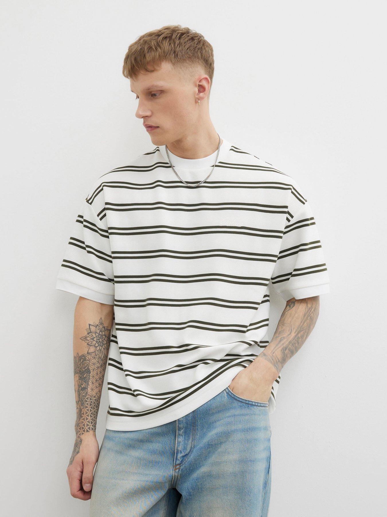 front image of river-island-ottoman-stripe-t-shirt-white