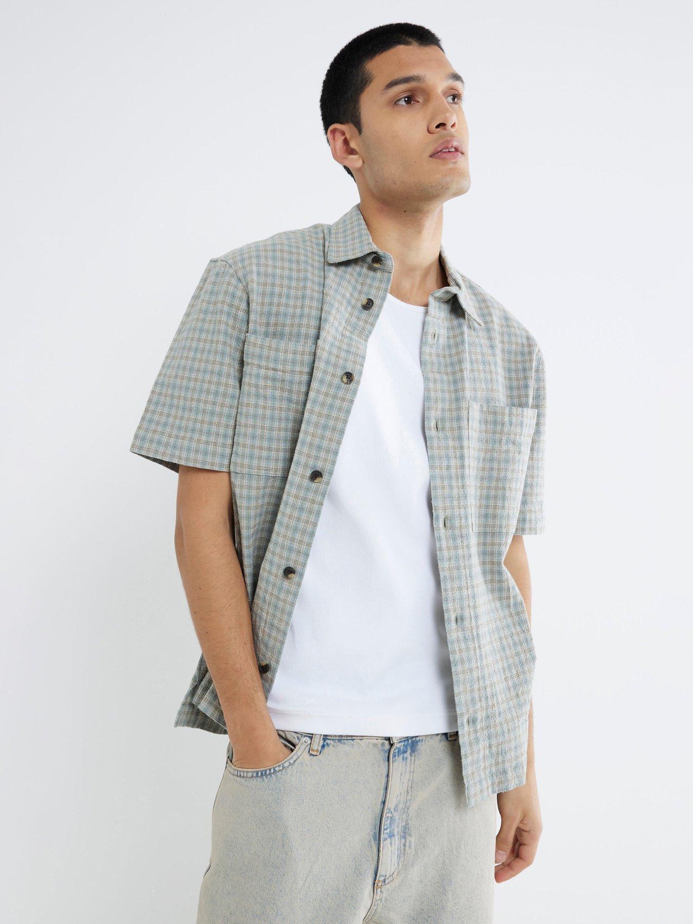 river-island-short-sleeve-check-shirt-blue